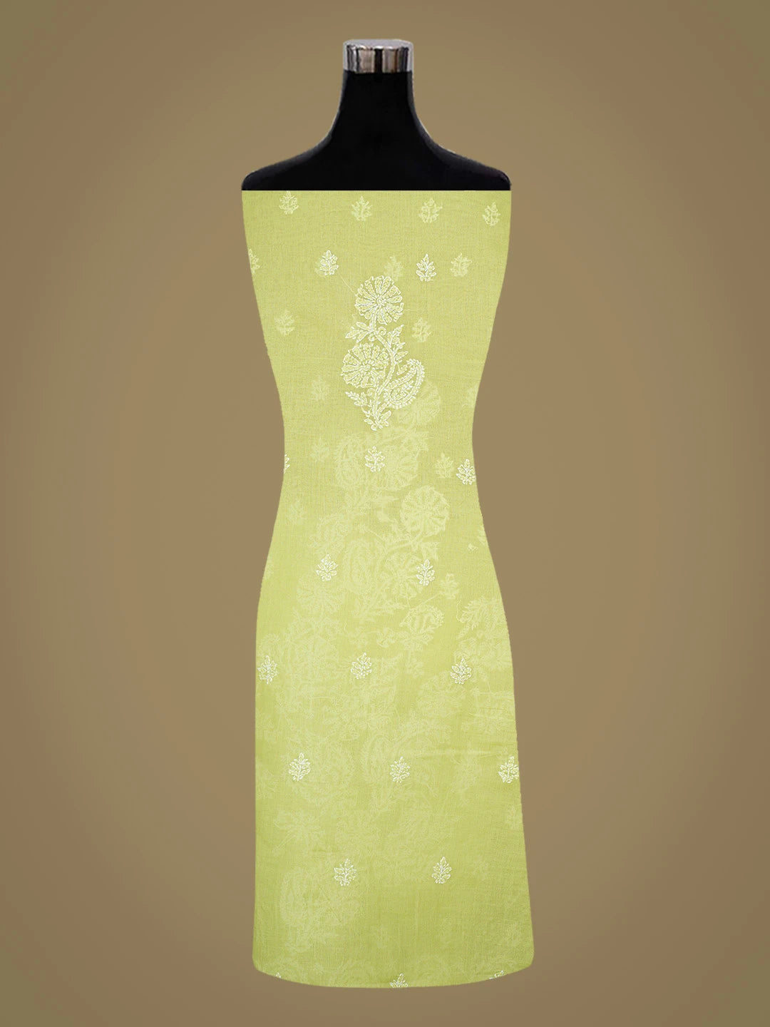 Ada Hand Embroidered Lime Green Cotton Lucknowi Chikankari Unstitched Kurta Piece 01A712130