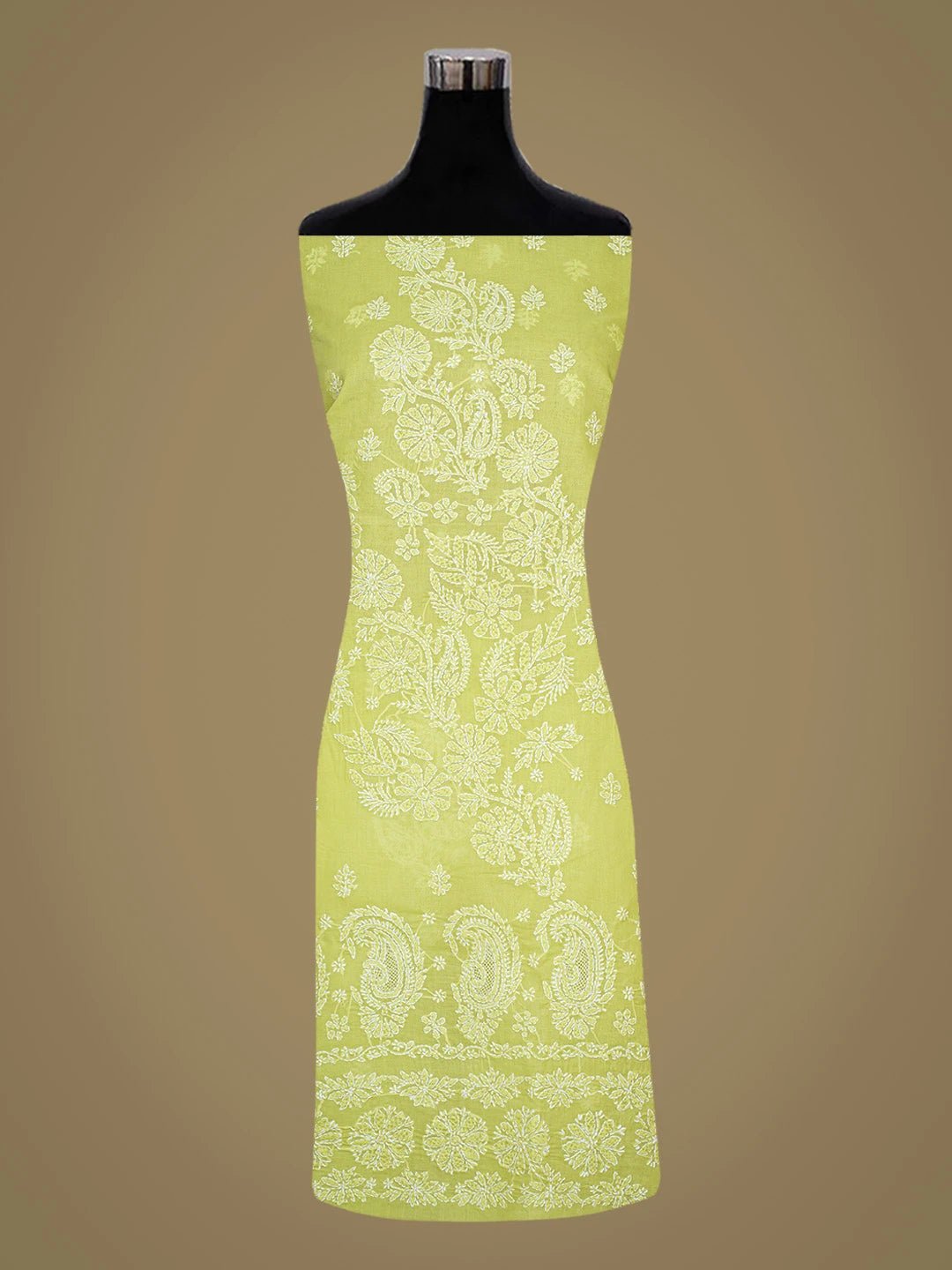 Ada Hand Embroidered Lime Green Cotton Lucknowi Chikankari Unstitched Kurta Piece 01A712130