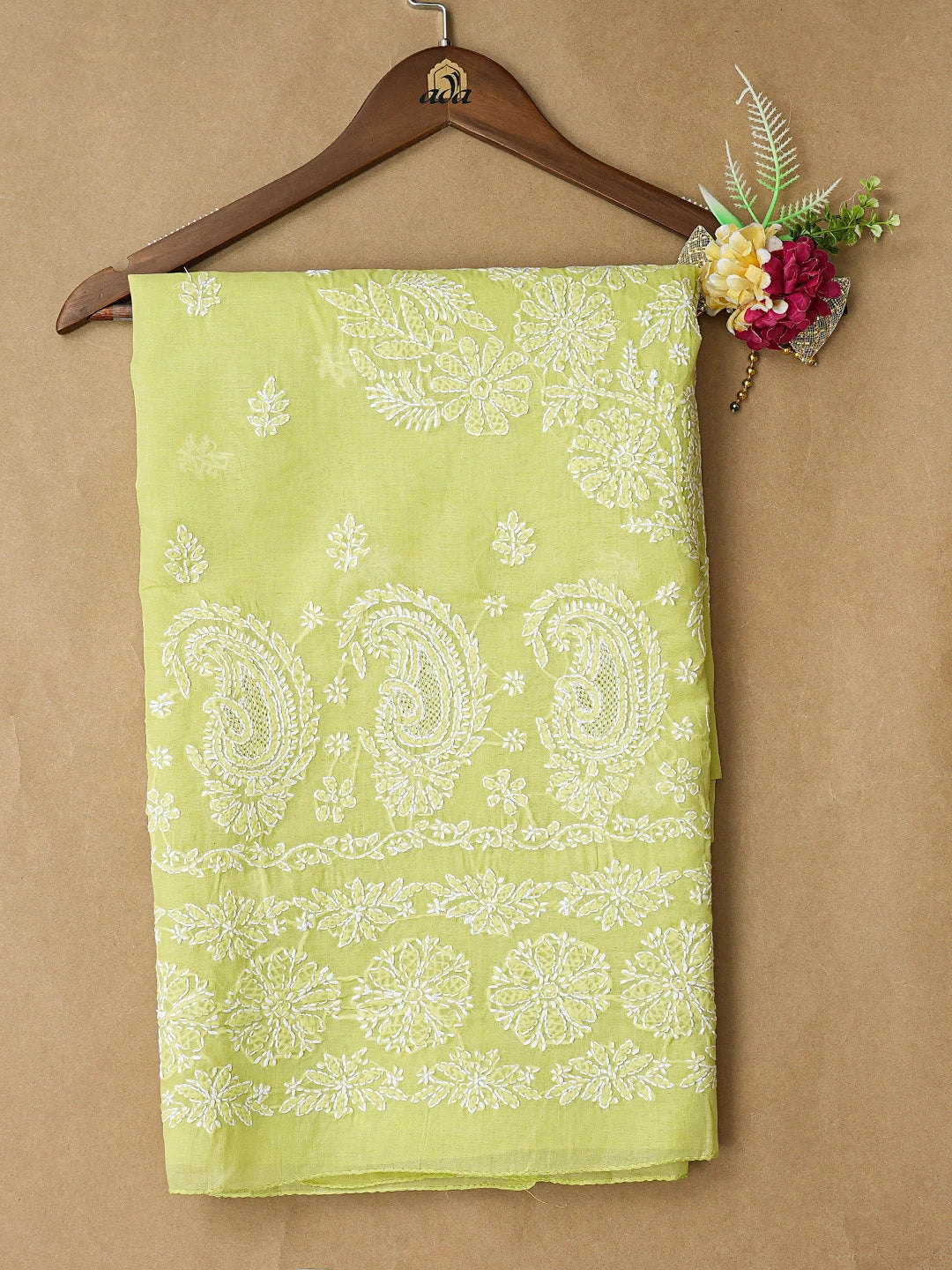 Ada Hand Embroidered Lime Green Cotton Lucknowi Chikankari Unstitched Kurta Piece 01A712130