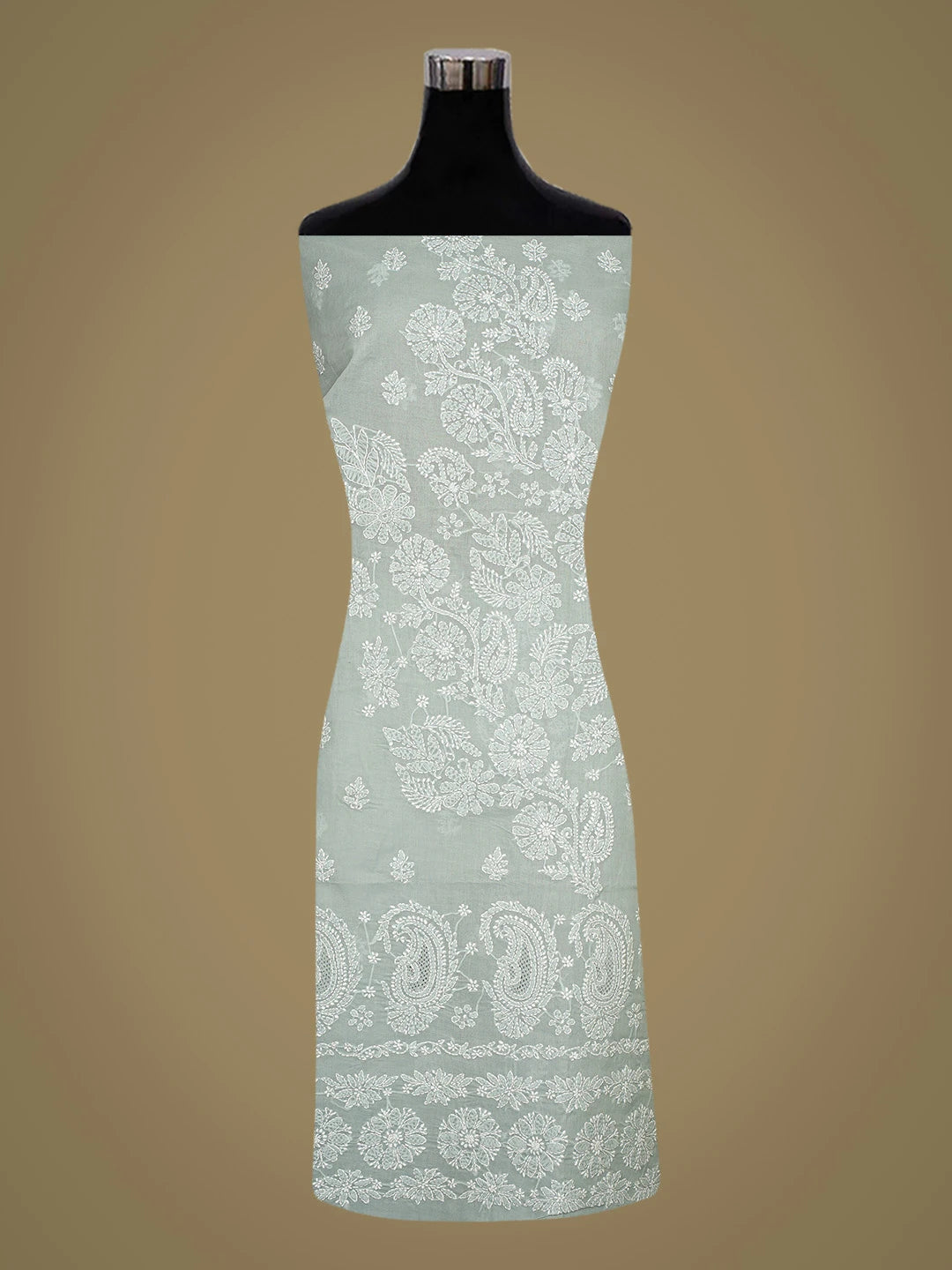 Ada Hand Embroidered Grey Cotton Lucknowi Chikankari Unstitched Kurta Piece 01A712192