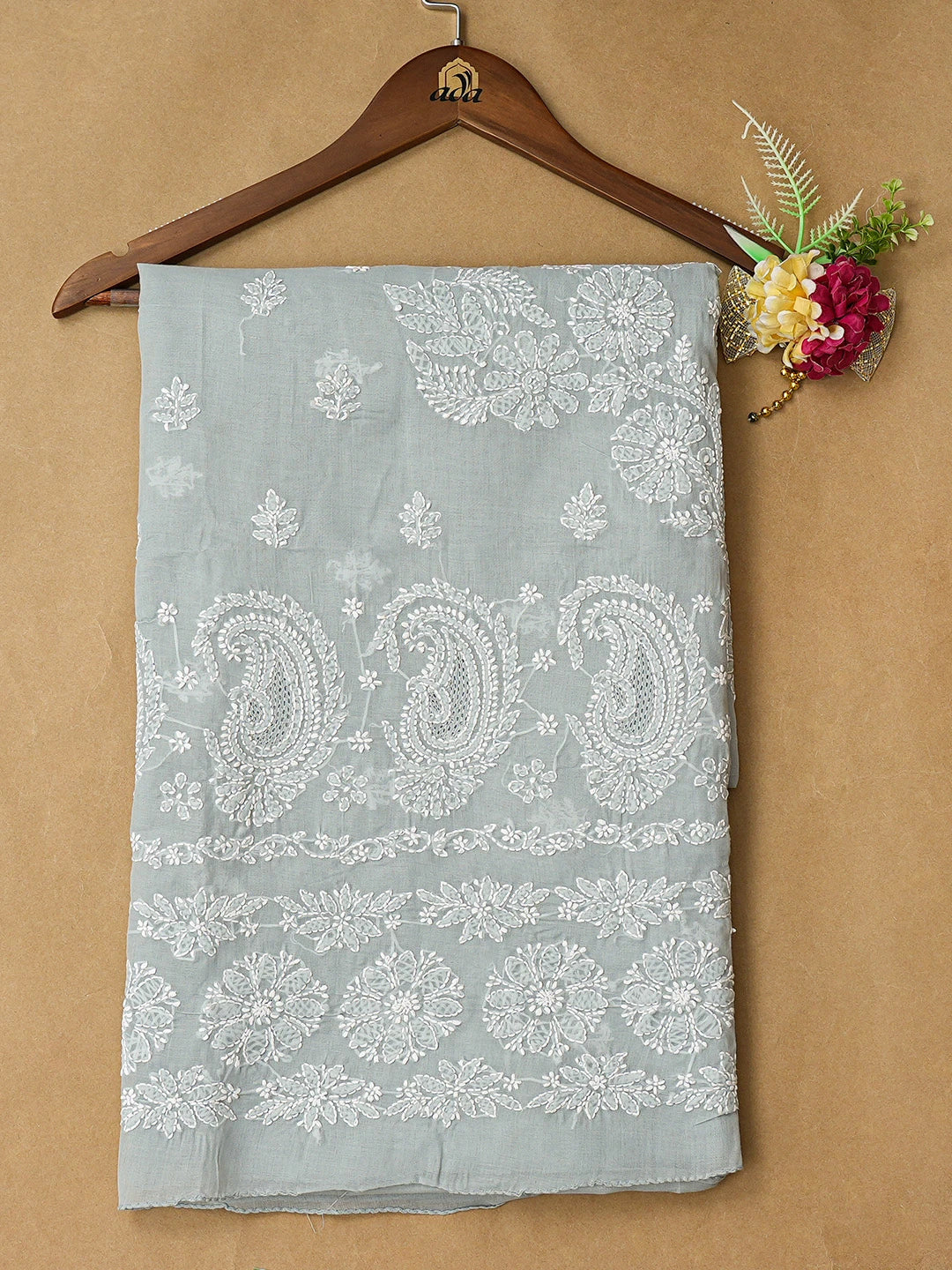 Ada Hand Embroidered Grey Cotton Lucknowi Chikankari Unstitched Kurta Piece 01A712192