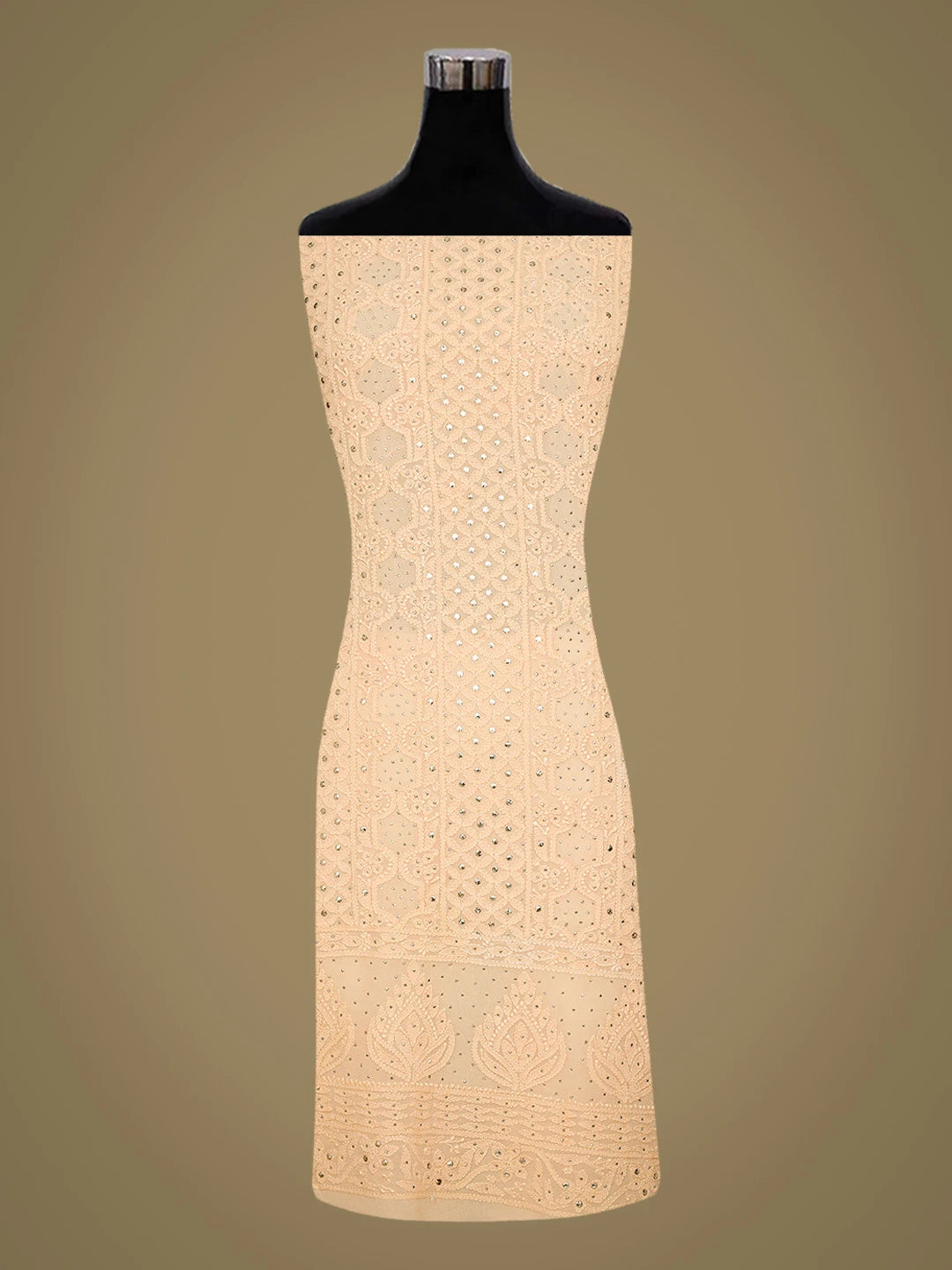 Ada Hand Embroidered Crayola Peach Viscose Georgette Lucknowi Chikankari Unstitched Kurta Dupatta Set With Mukaish Work 01A782551
