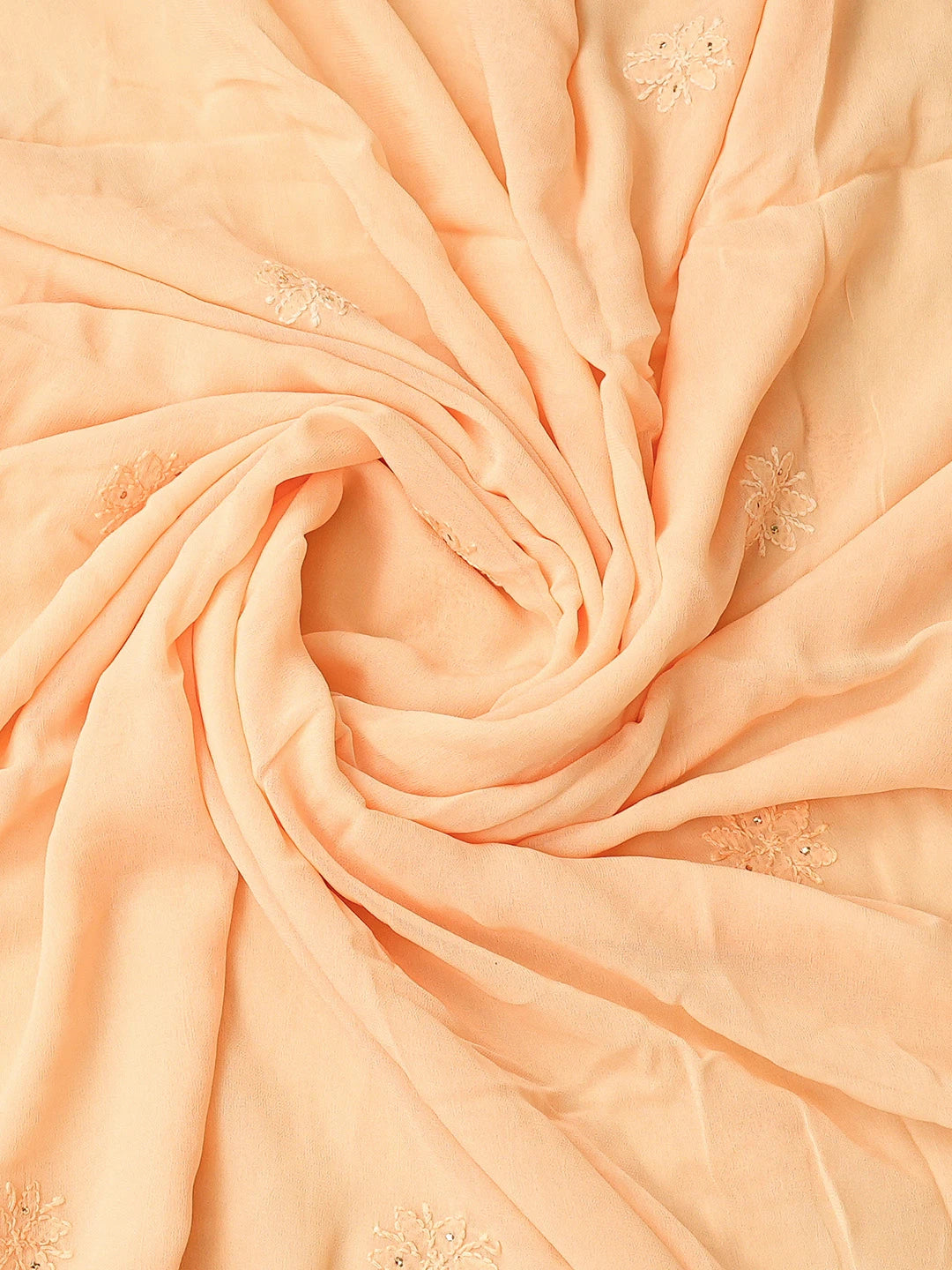 Ada Hand Embroidered Crayola Peach Viscose Georgette Lucknowi Chikankari Unstitched Kurta Dupatta Set With Mukaish Work 01A782551