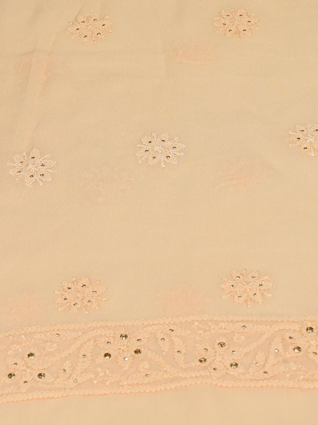 Ada Hand Embroidered Crayola Peach Viscose Georgette Lucknowi Chikankari Unstitched Kurta Dupatta Set With Mukaish Work 01A782551