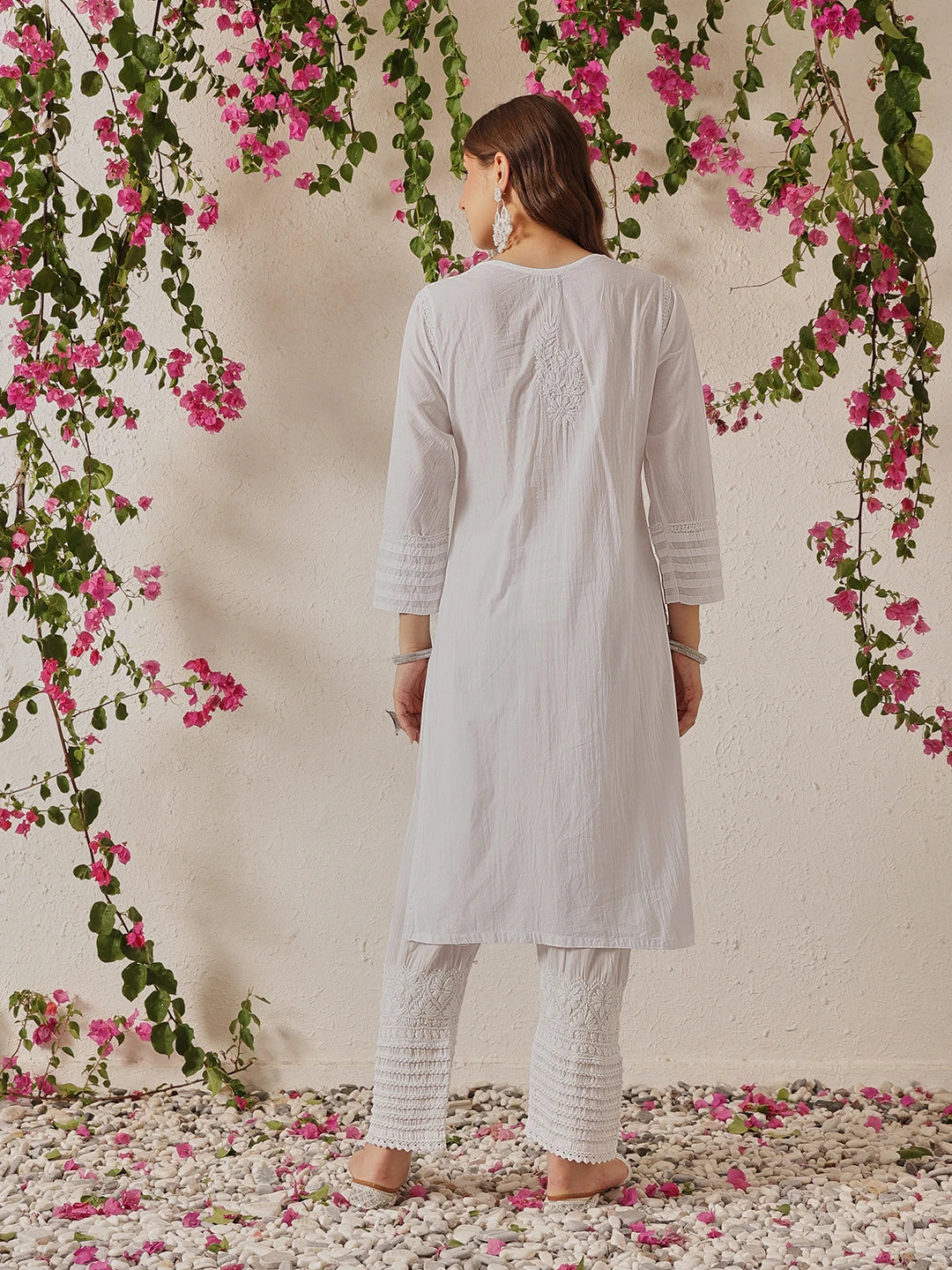 Ada Hand Embroidered White Cotton Lucknowi Chikankari Co-Ord Set A811325