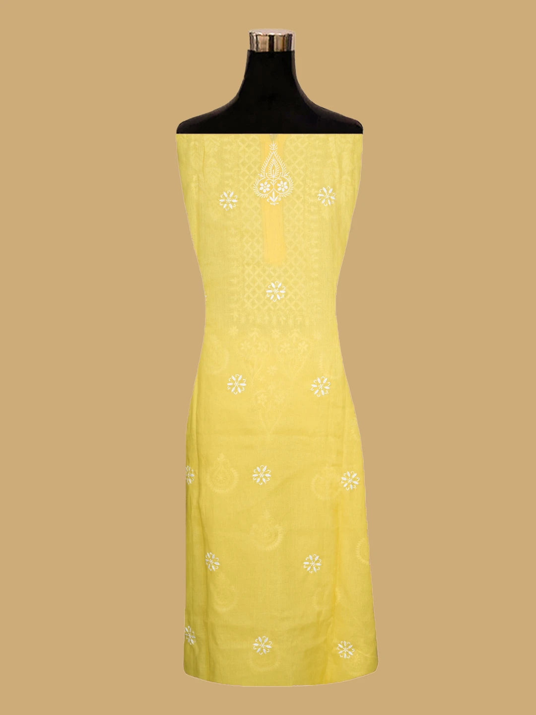 Ada Hand Embroidered Yellow Cotton Lucknowi Chikankari Semi-Stitched Kurta Dupatta Set 01A791324
