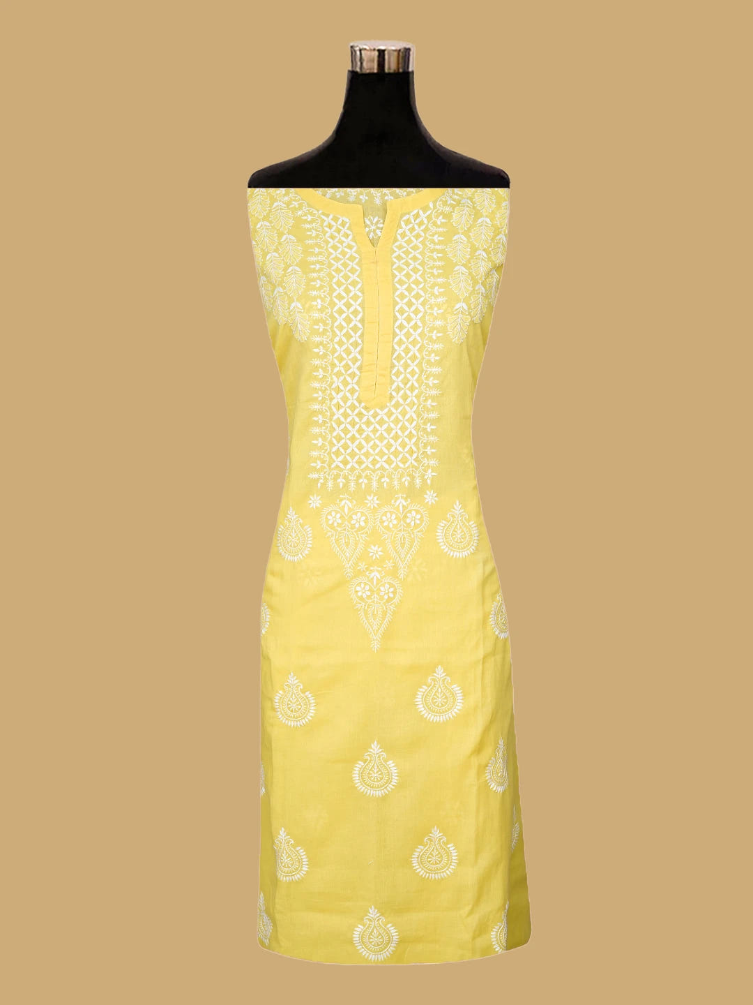 Ada Hand Embroidered Yellow Cotton Lucknowi Chikankari Semi-Stitched Kurta Dupatta Set 01A791324