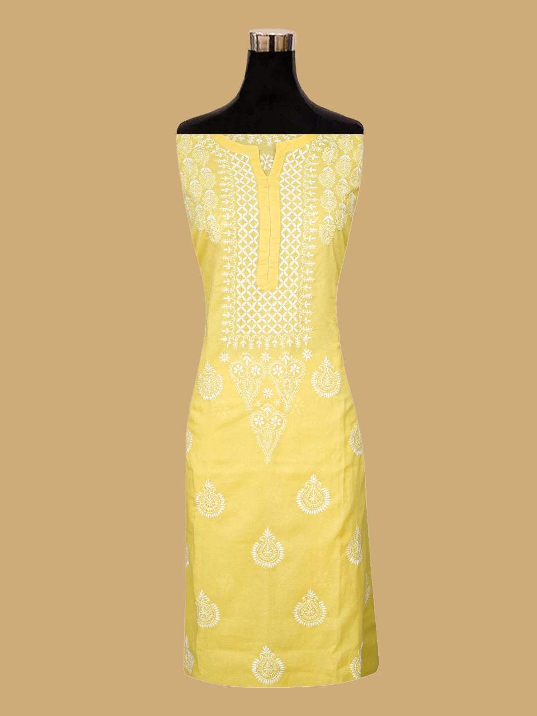 Ada Hand Embroidered Yellow Cotton Lucknowi Chikankari Semi-Stitched Kurta Dupatta Set 01A791324