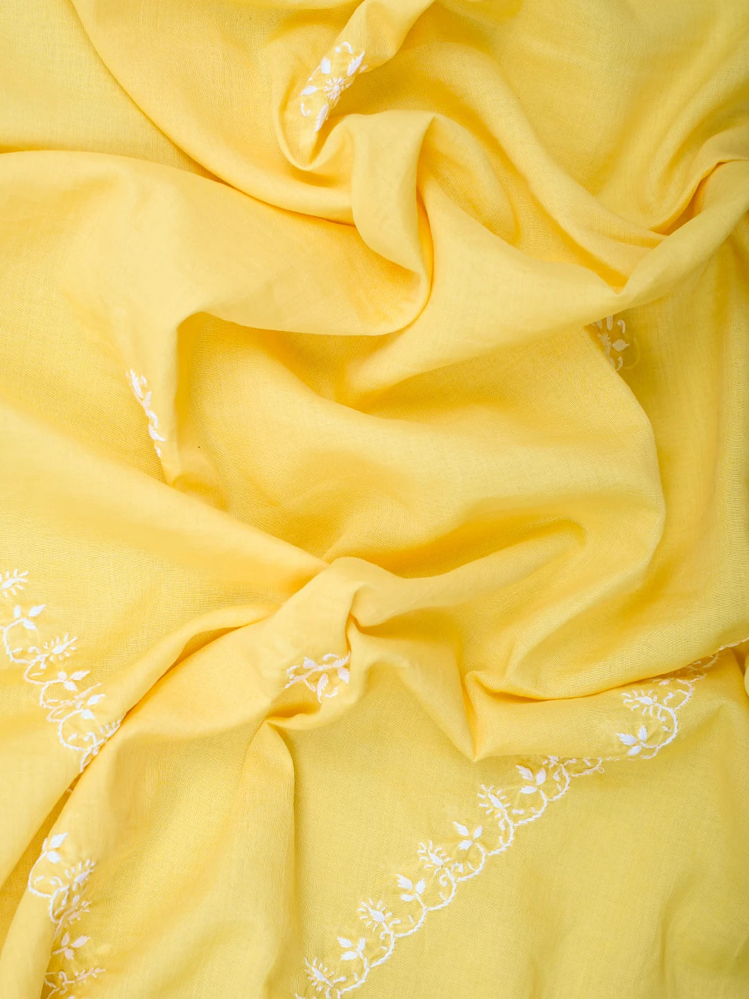 Ada Hand Embroidered Yellow Cotton Lucknowi Chikankari Semi-Stitched Kurta Dupatta Set 01A791324
