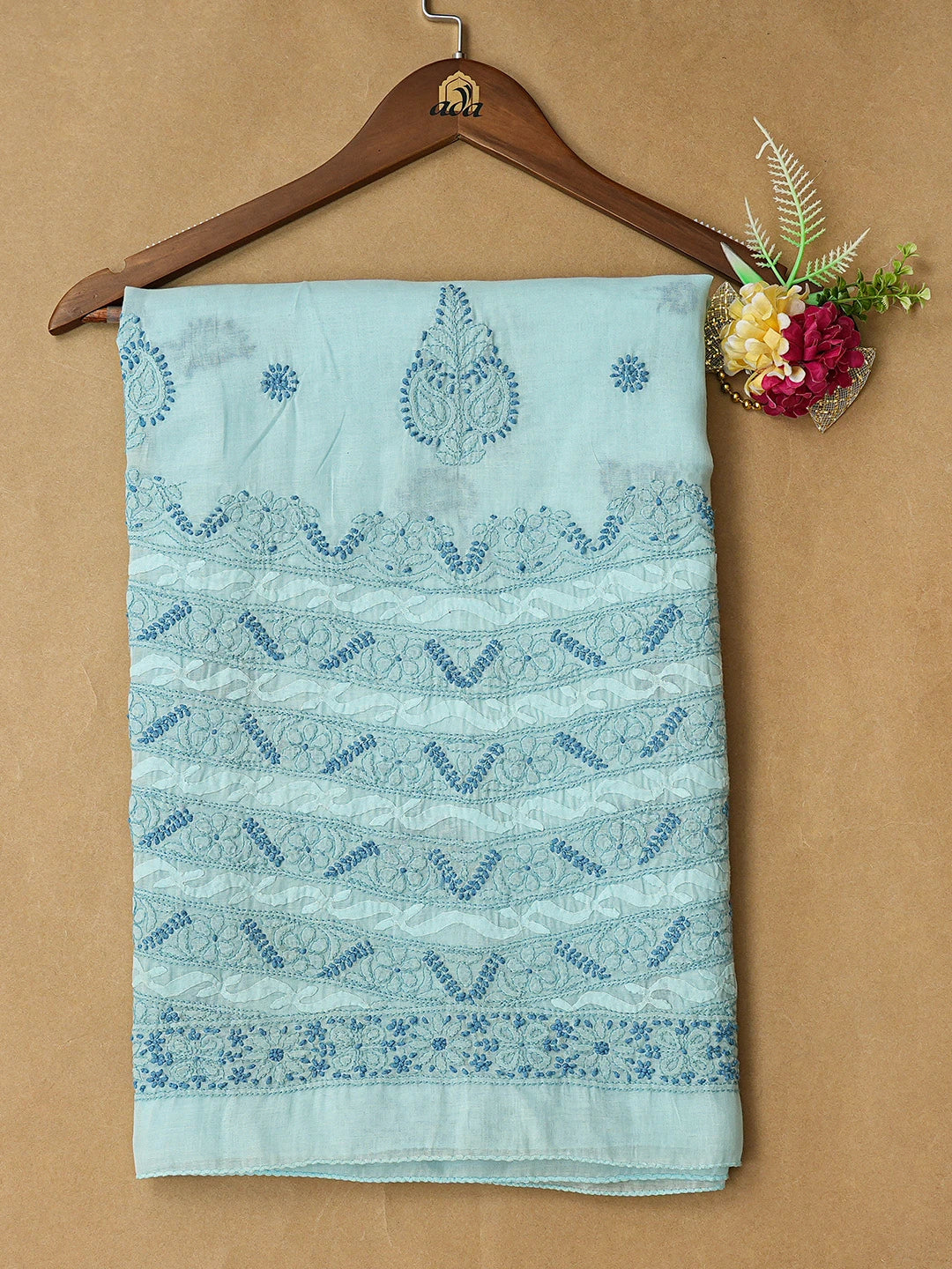 Ada Hand Embroidered Blue Cotton Lucknowi Chikankari Unstitched Kurta Piece 01A222633