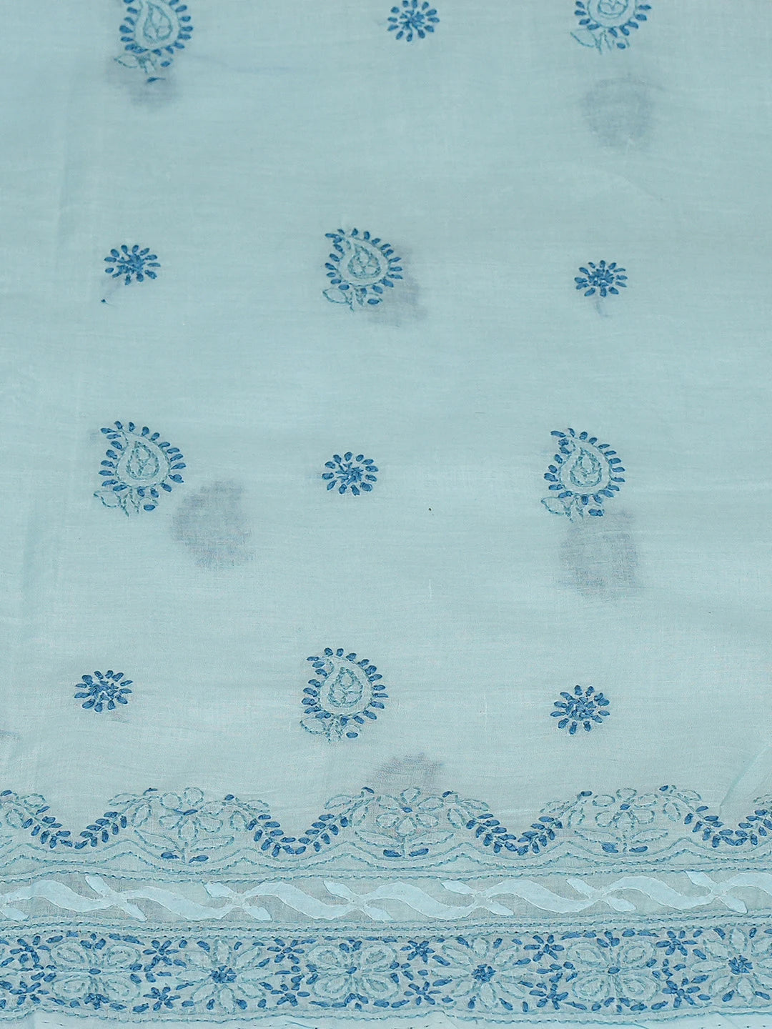 Ada Hand Embroidered Blue Cotton Lucknowi Chikankari Unstitched Kurta Piece 01A222633