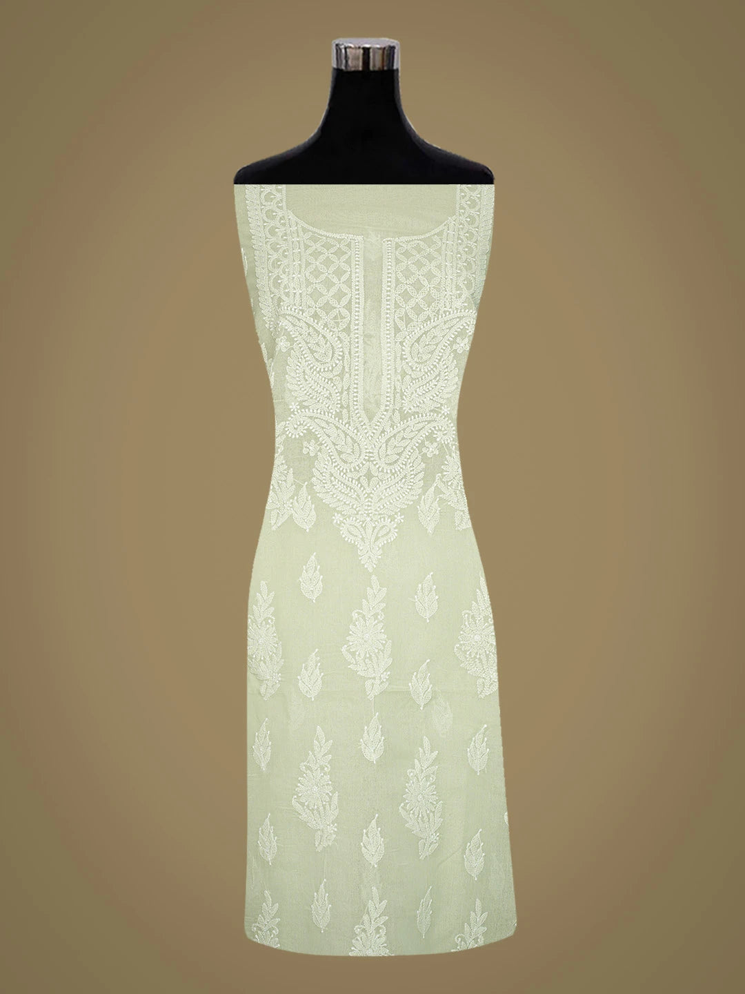 Ada Hand Embroidered Light Green Cotton Lucknowi Chikankari Unstitched Kurta Piece 01A810461