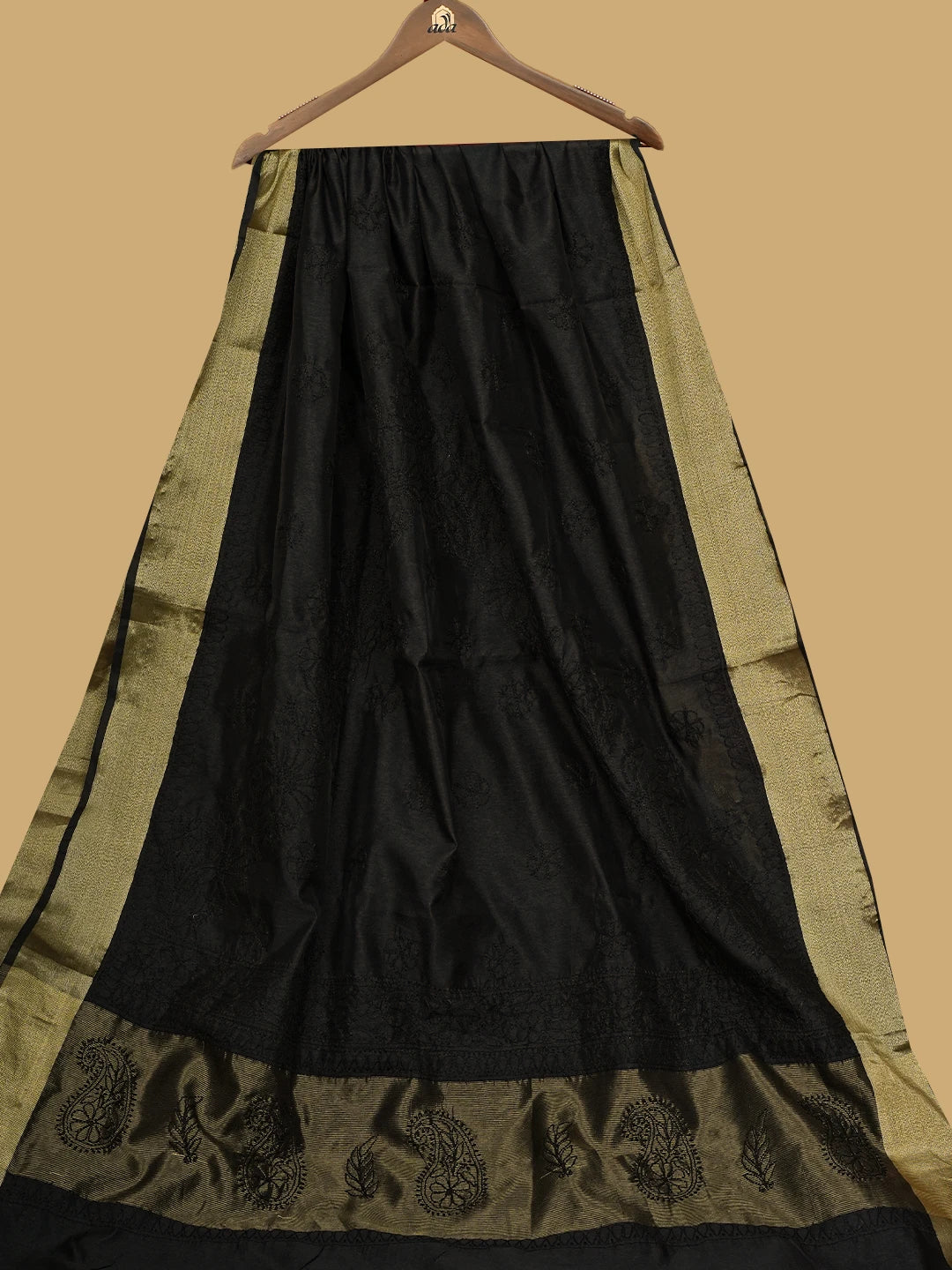 Ada Hand Embroidered Black Chanderi Lucknowi Chikankari Saree and Blouse 01A780607