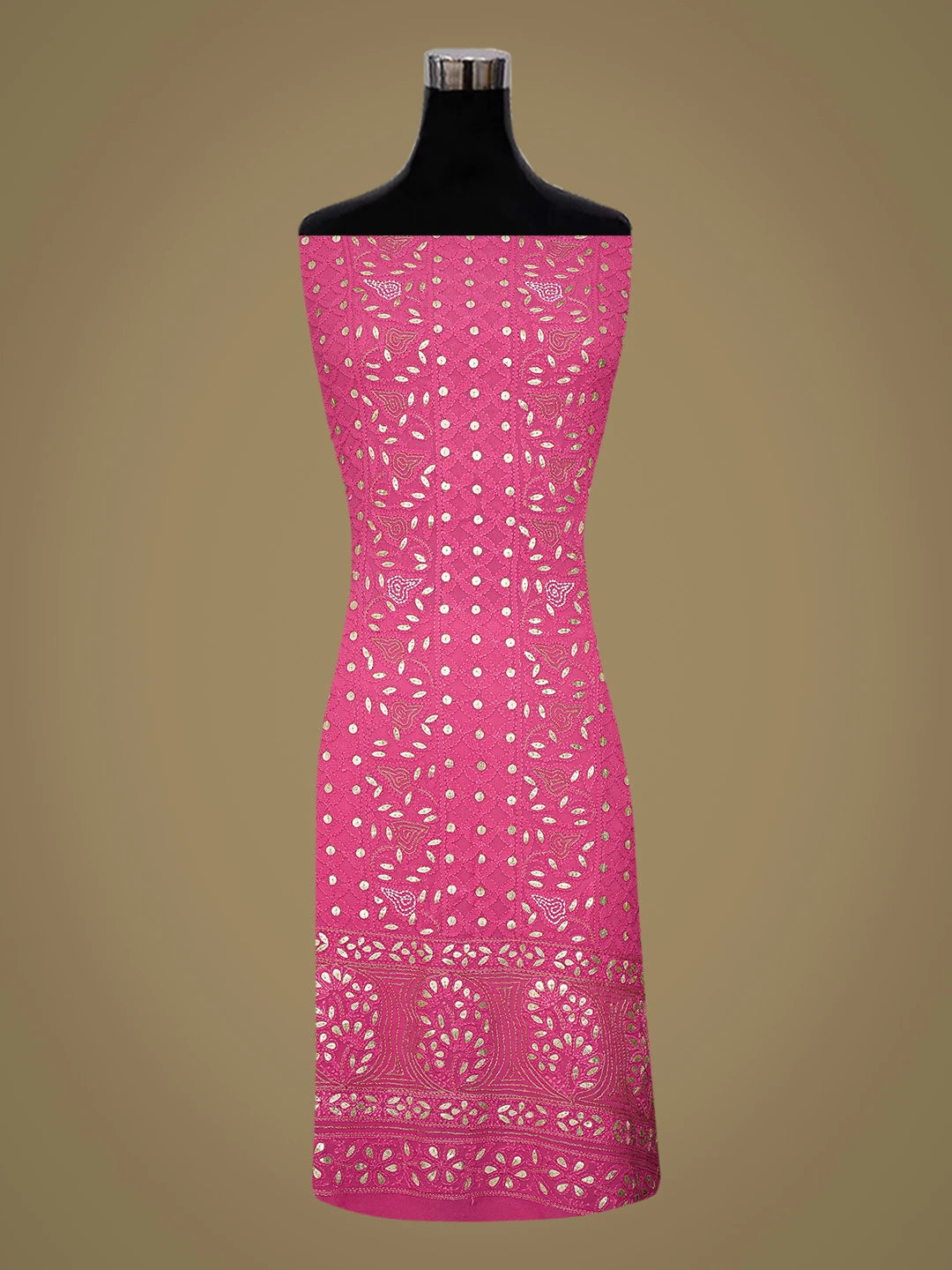 Ada Hand Embroidered Magenta Viscose Georgette Lucknowi Chikankari Unstitched Kurta Dupatta Set With Gota Patti Work 01A801917