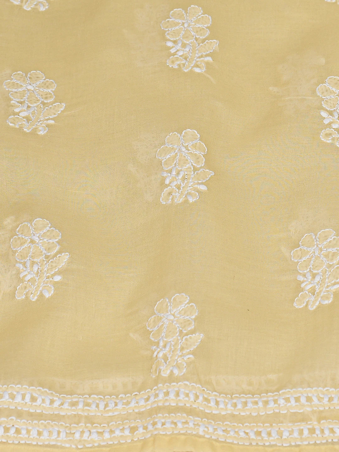 Ada Hand Embroidered Yellow Cotton Lucknowi Chikankari Semi-Stitched Kurta Piece 01A674162