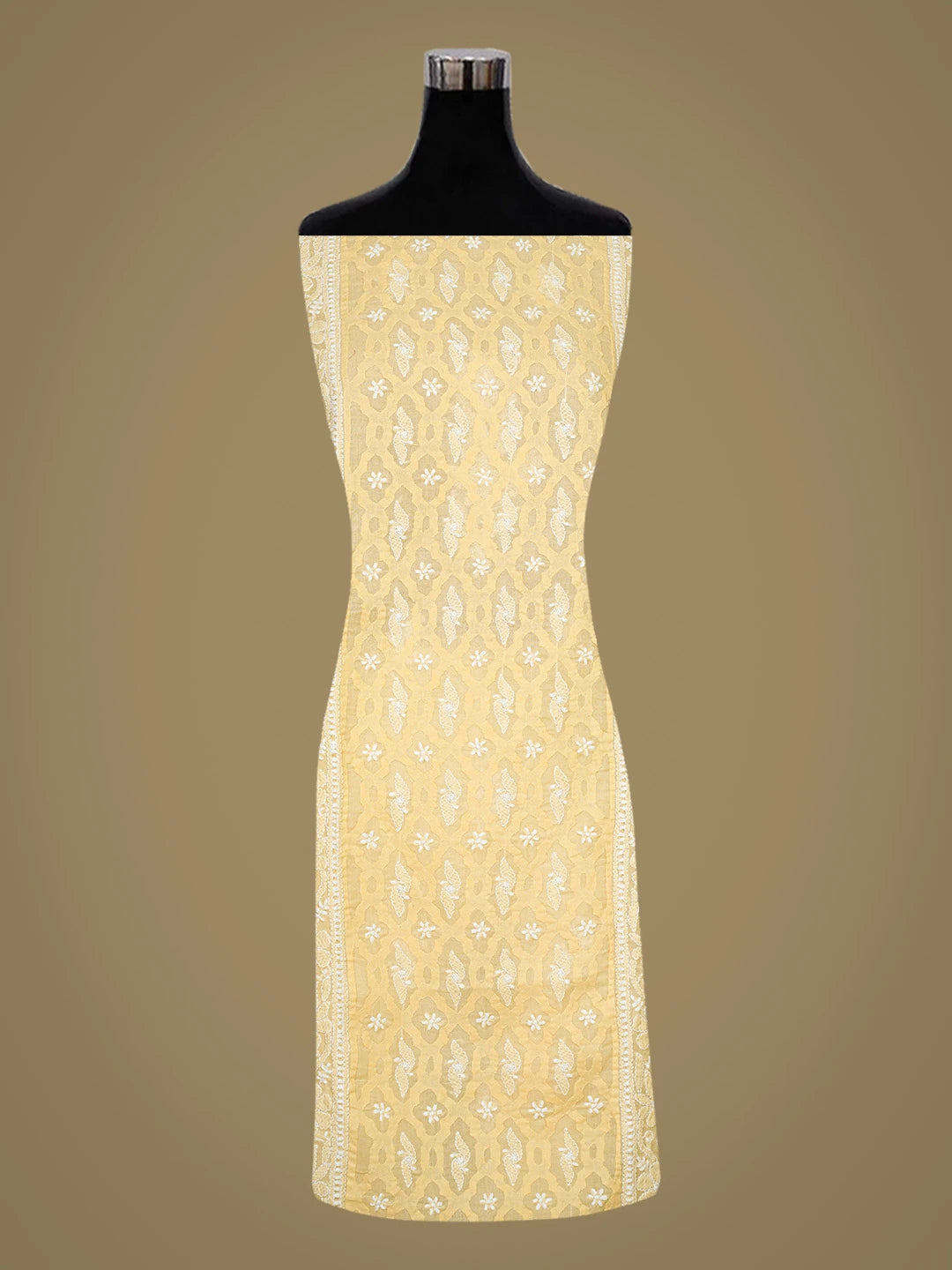Ada Hand Embroidered Yellow Cotton Lucknowi Chikankari Semi-Stitched Kurta Piece 01A674162