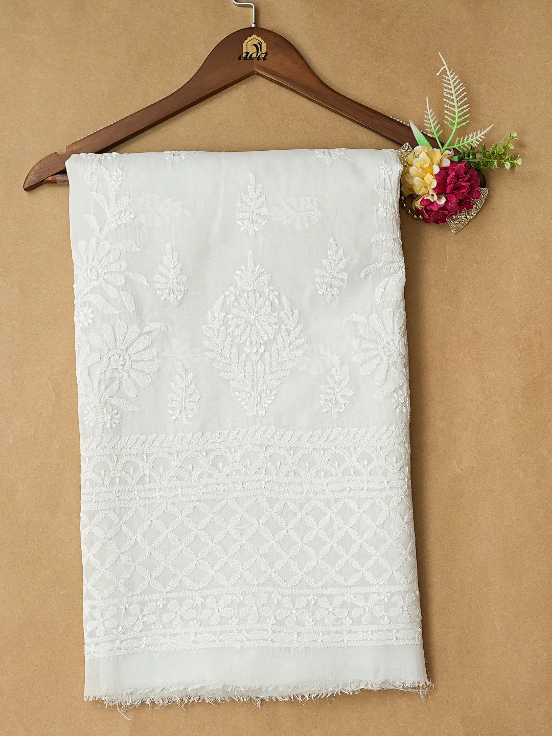Ada Hand Embroidered Light Grey Cotton Lucknowi Chikankari Unstitched Kurta Piece 01A810441