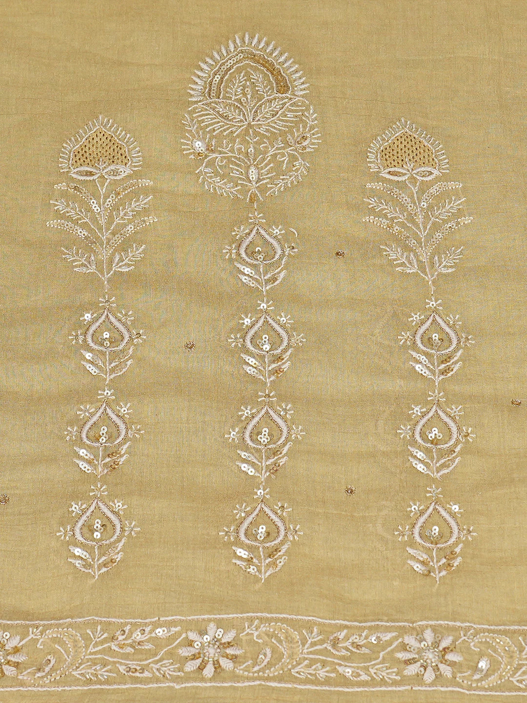 Ada Hand Embroidered Fawn Tissue Lucknowi Chikankari Unstitched Kurta Dupatta Set With Cutdana Work 01A718682