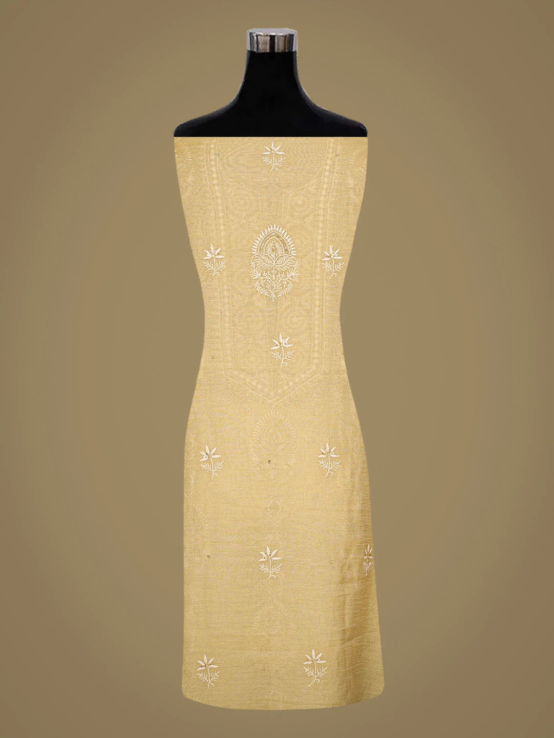 Ada Hand Embroidered Fawn Tissue Lucknowi Chikankari Unstitched Kurta Dupatta Set With Cutdana Work 01A718682