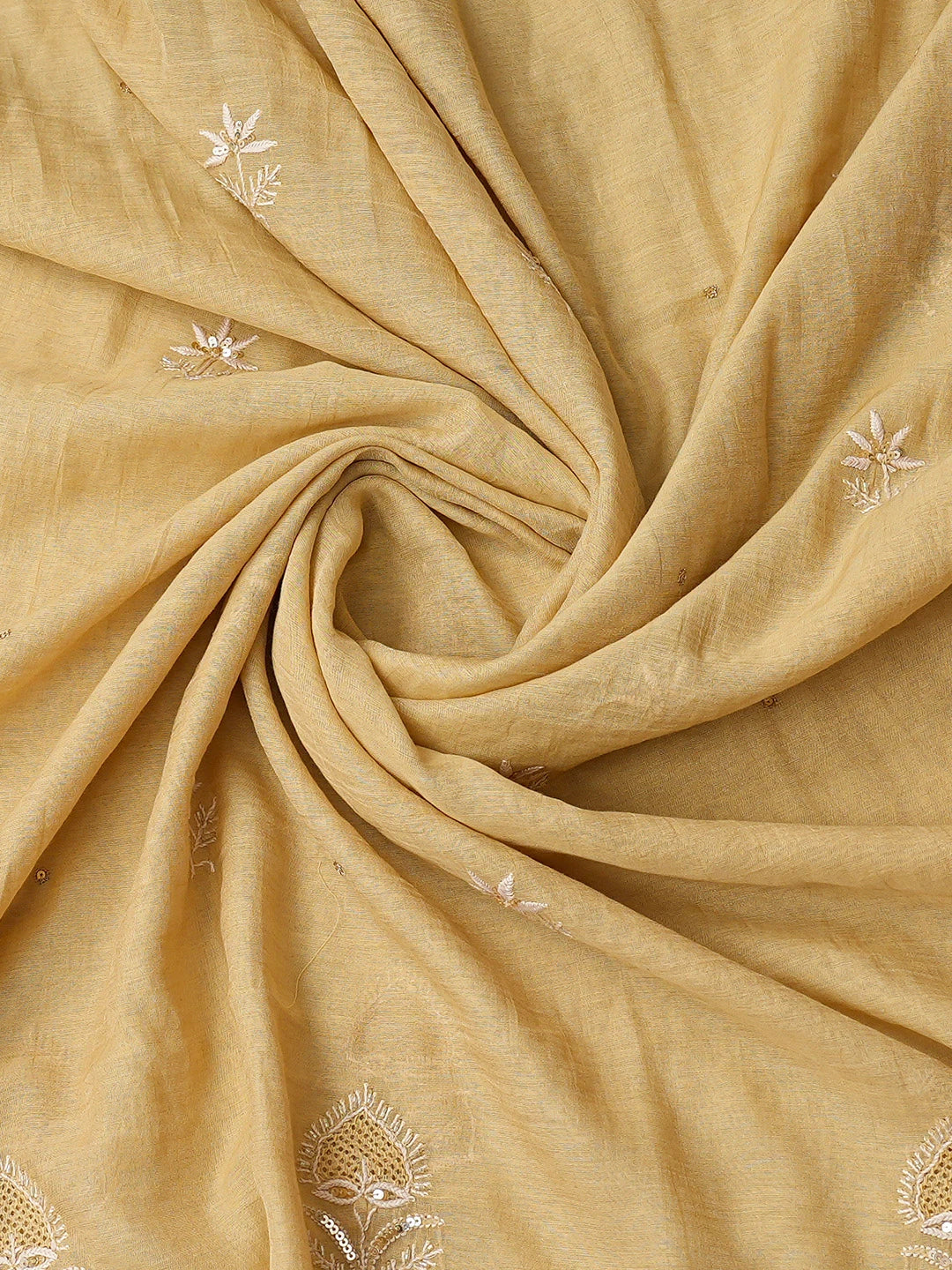 Ada Hand Embroidered Fawn Tissue Lucknowi Chikankari Unstitched Kurta Dupatta Set With Cutdana Work 01A718682