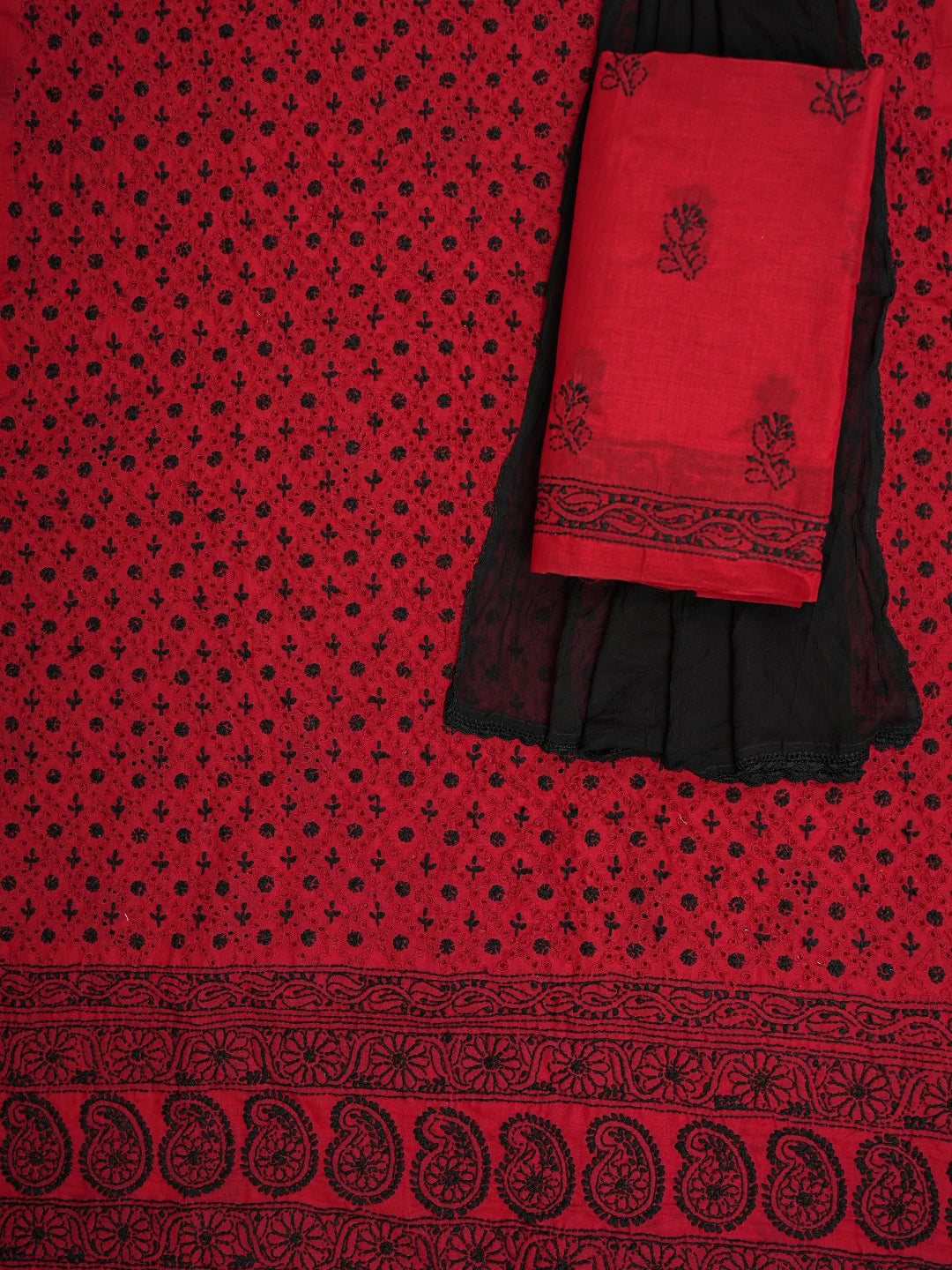 Ada Hand Embroidered Maroon Cotton Lucknowi Chikankari Unstitched Suit Piece 01A784901
