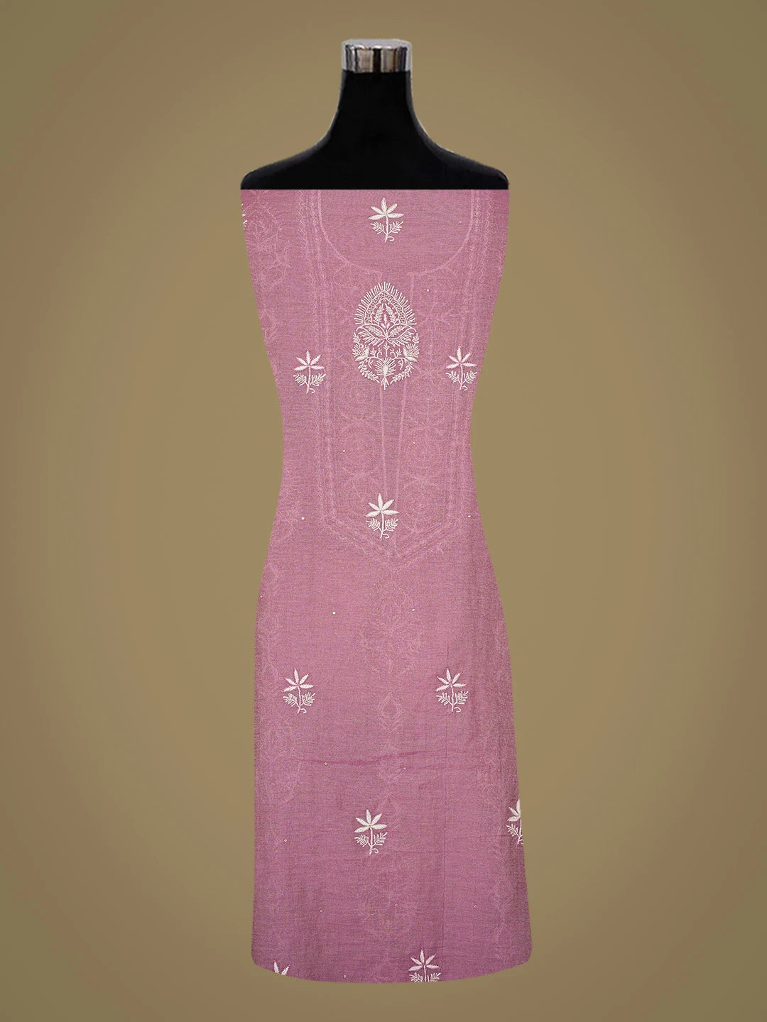 Ada Hand Embroidered Onion Pink Tissue Lucknowi Chikankari Unstitched Kurta Dupatta Set With Cutdana Work 01A718674