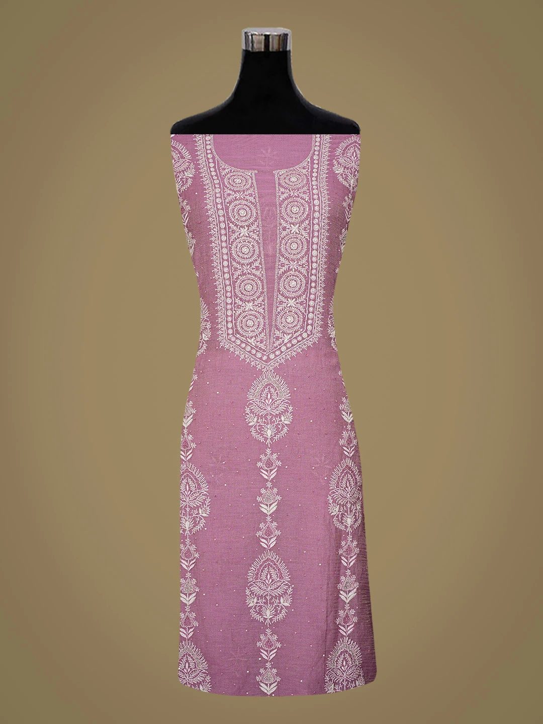 Ada Hand Embroidered Onion Pink Tissue Lucknowi Chikankari Unstitched Kurta Dupatta Set With Cutdana Work 01A718674
