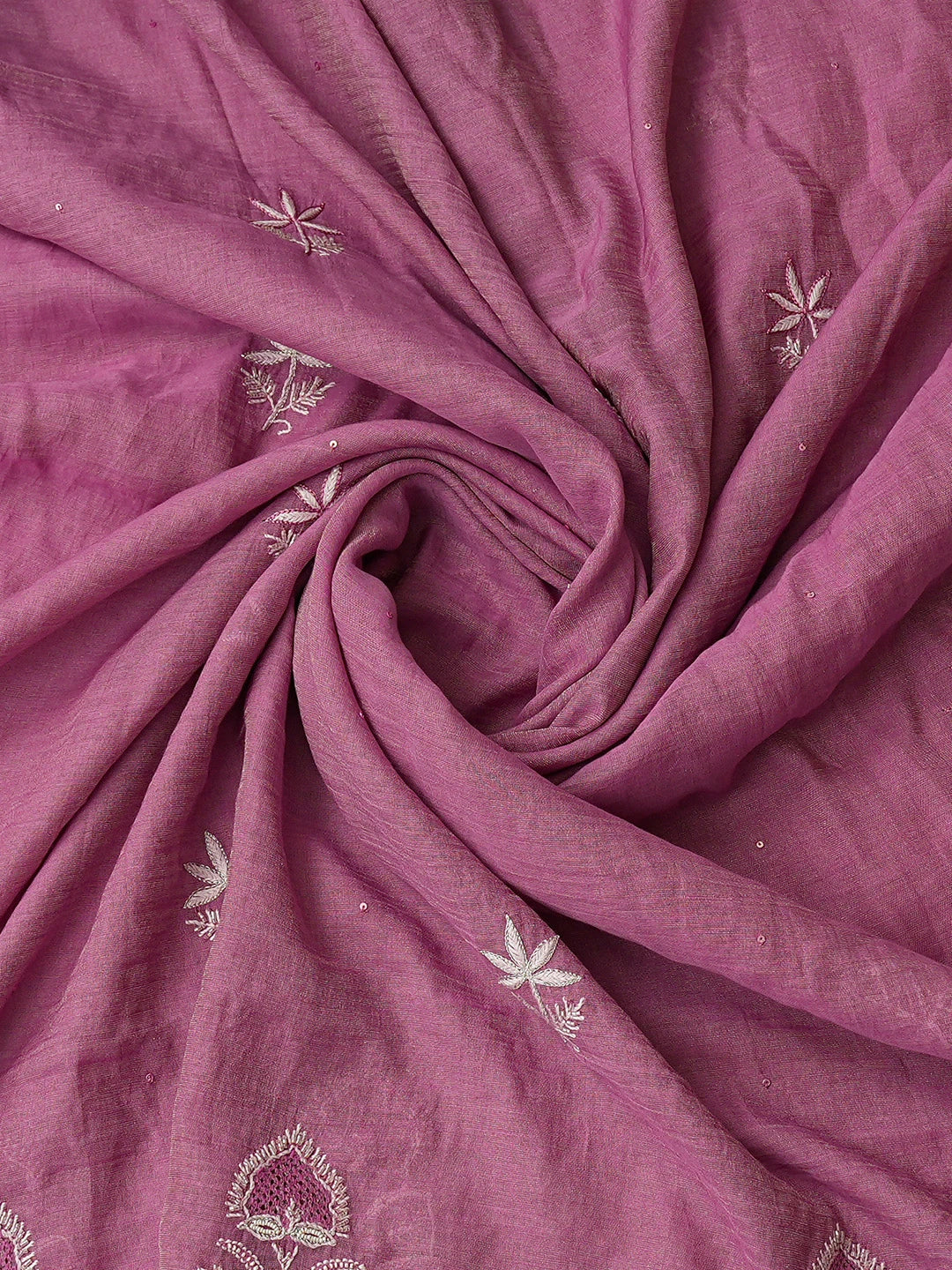 Ada Hand Embroidered Onion Pink Tissue Lucknowi Chikankari Unstitched Kurta Dupatta Set With Cutdana Work 01A718674