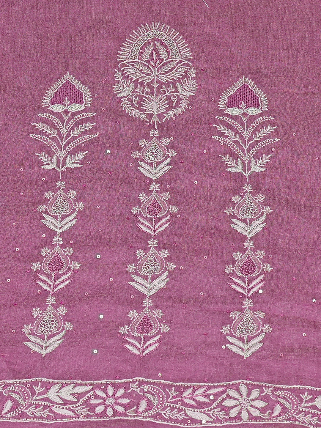 Ada Hand Embroidered Onion Pink Tissue Lucknowi Chikankari Unstitched Kurta Dupatta Set With Cutdana Work 01A718674