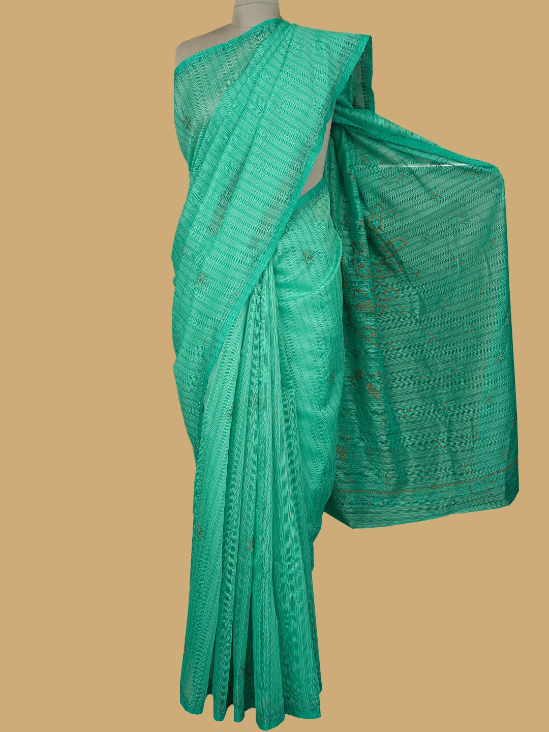 Ada Hand Embroidered Rama Green Super Net Lucknowi Chikankari Saree and Blouse 01A814525