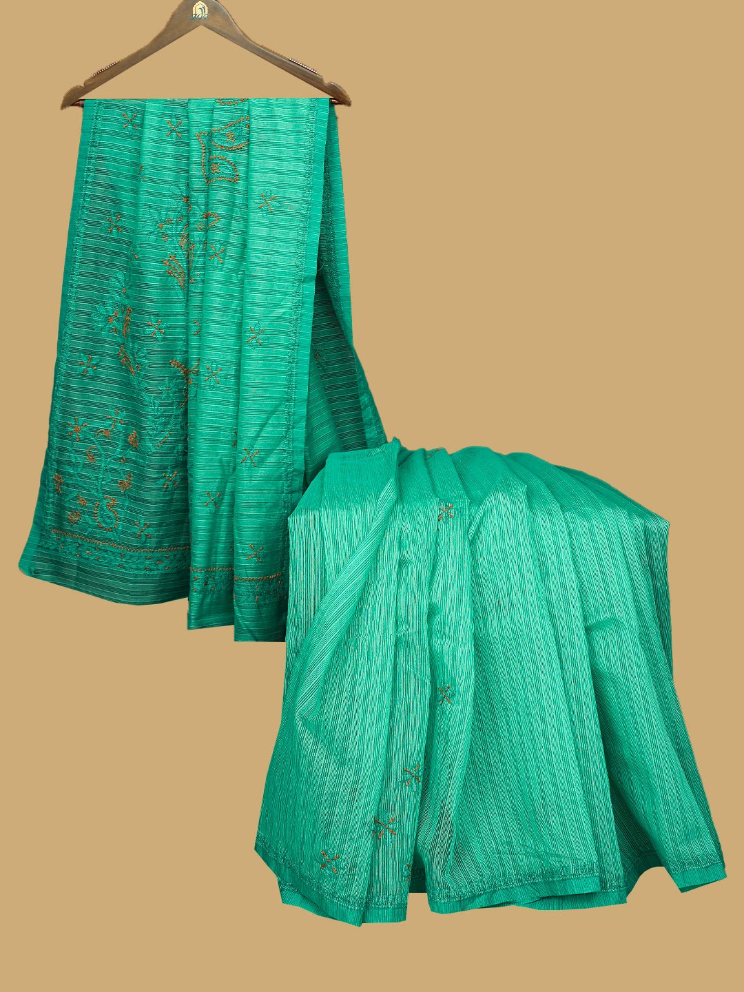 Ada Hand Embroidered Rama Green Super Net Lucknowi Chikankari Saree and Blouse 01A814525