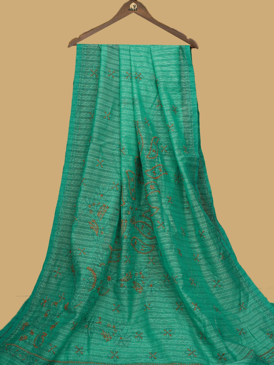 Ada Hand Embroidered Rama Green Super Net Lucknowi Chikankari Saree and Blouse 01A814525