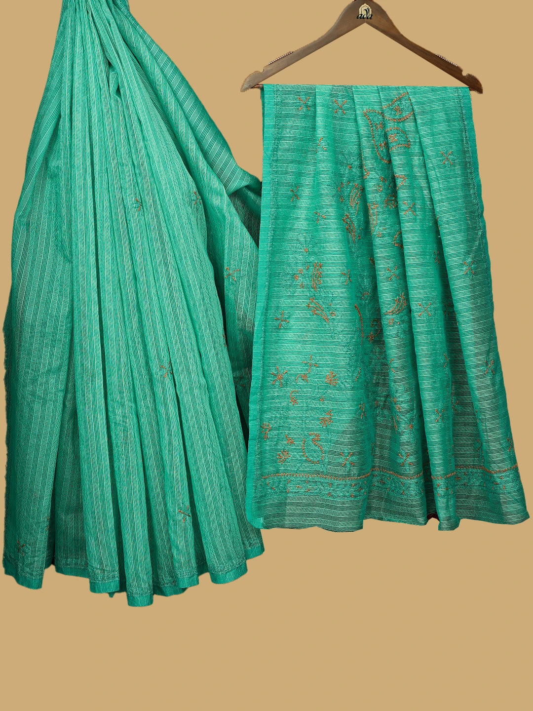 Ada Hand Embroidered Rama Green Super Net Lucknowi Chikankari Saree and Blouse 01A814525