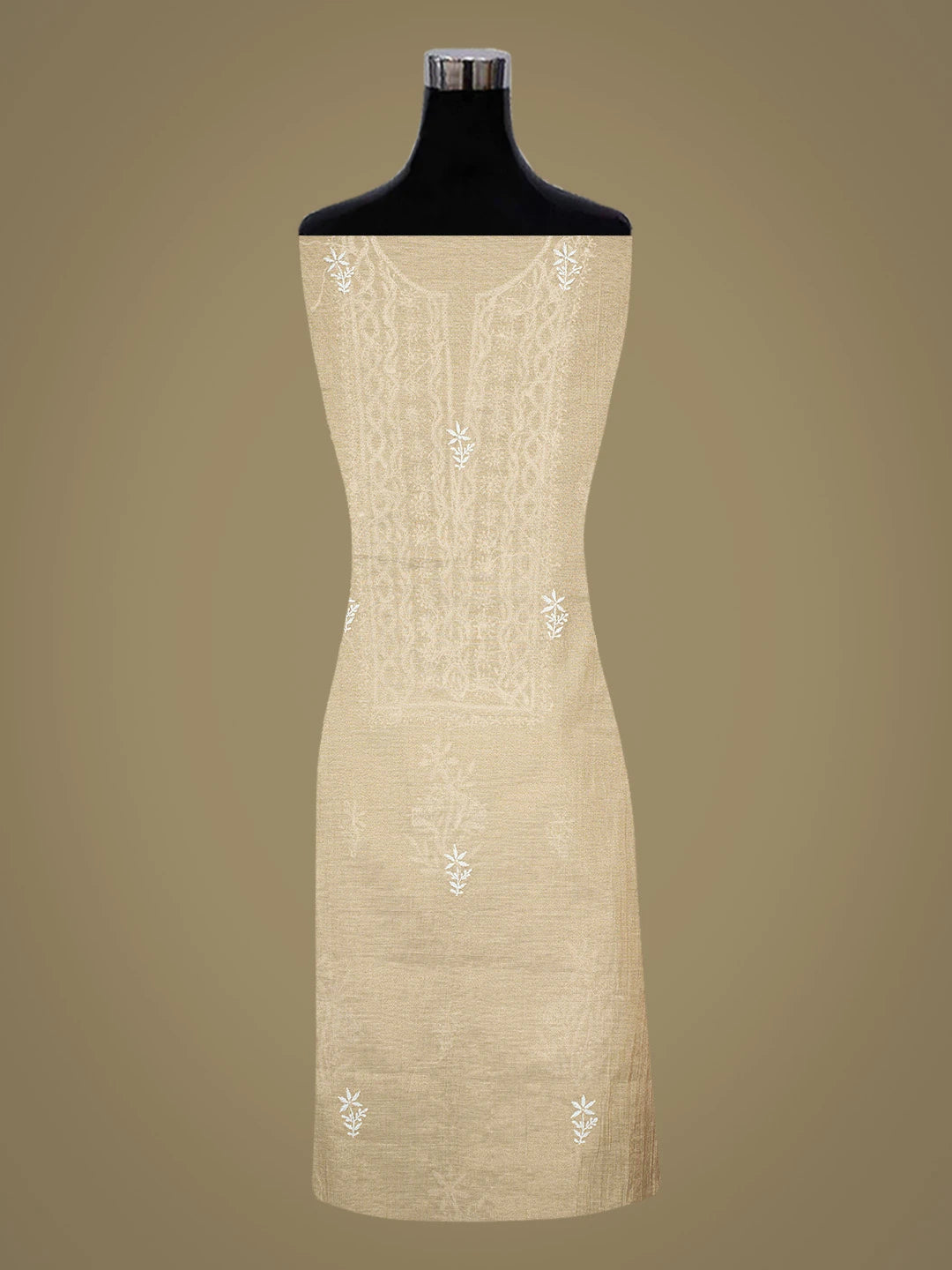 Ada Hand Embroidered Fawn Tissue Lucknowi Chikankari Unstitched Kurta Dupatta Set 01A731124