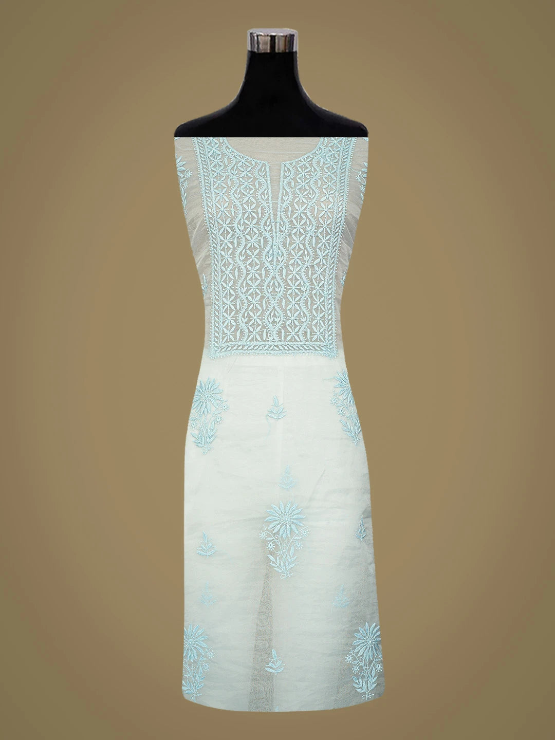 Ada Hand Embroidered Sky Blue Organza Lucknowi Chikankari Unstitched Kurta Dupatta Set 01A789394