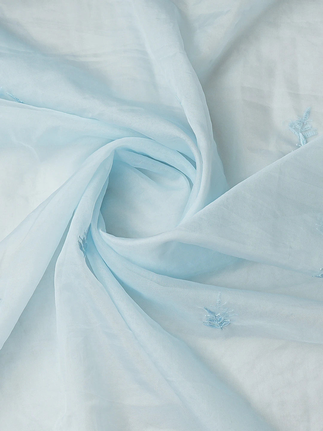 Ada Hand Embroidered Sky Blue Organza Lucknowi Chikankari Unstitched Kurta Dupatta Set 01A789394