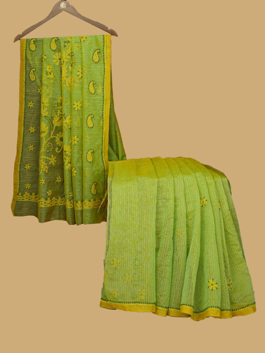 Ada Hand Embroidered Green Super Net Lucknowi Chikankari Saree and Blouse 01A814541