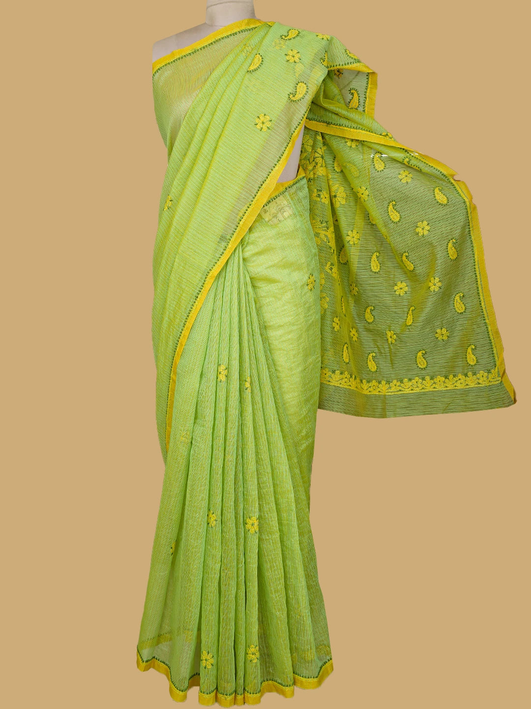 Ada Hand Embroidered Green Super Net Lucknowi Chikankari Saree and Blouse 01A814541