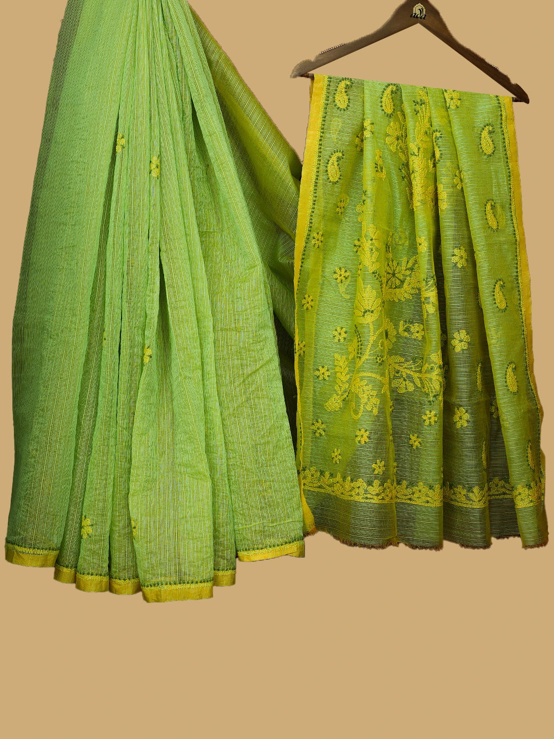 Ada Hand Embroidered Green Super Net Lucknowi Chikankari Saree and Blouse 01A814541