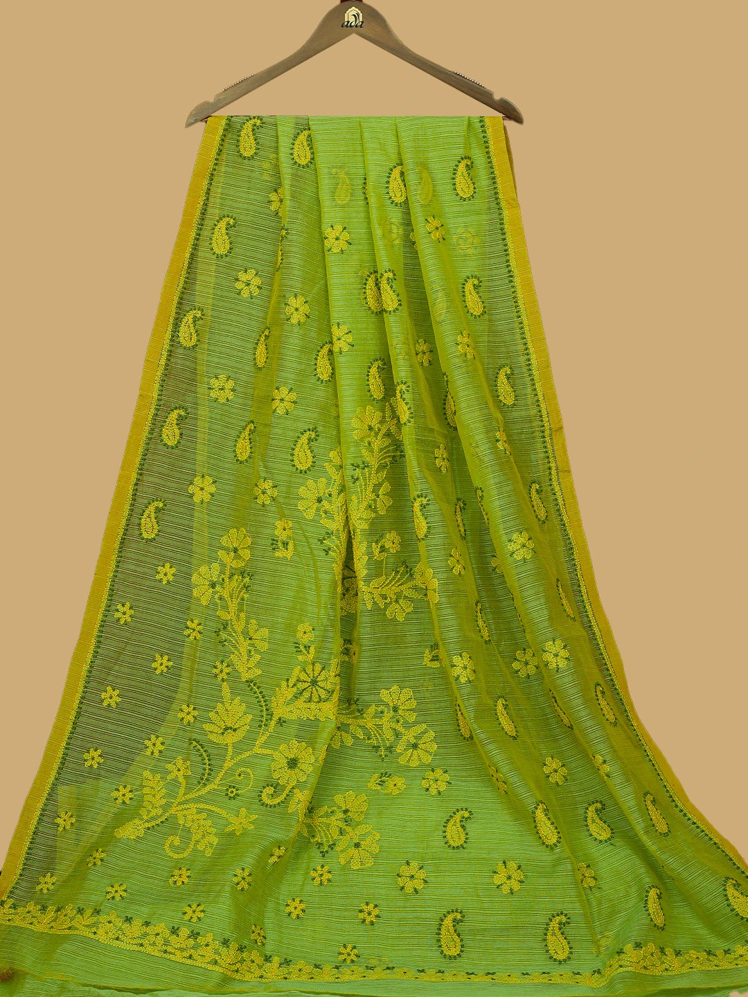 Ada Hand Embroidered Green Super Net Lucknowi Chikankari Saree and Blouse 01A814541