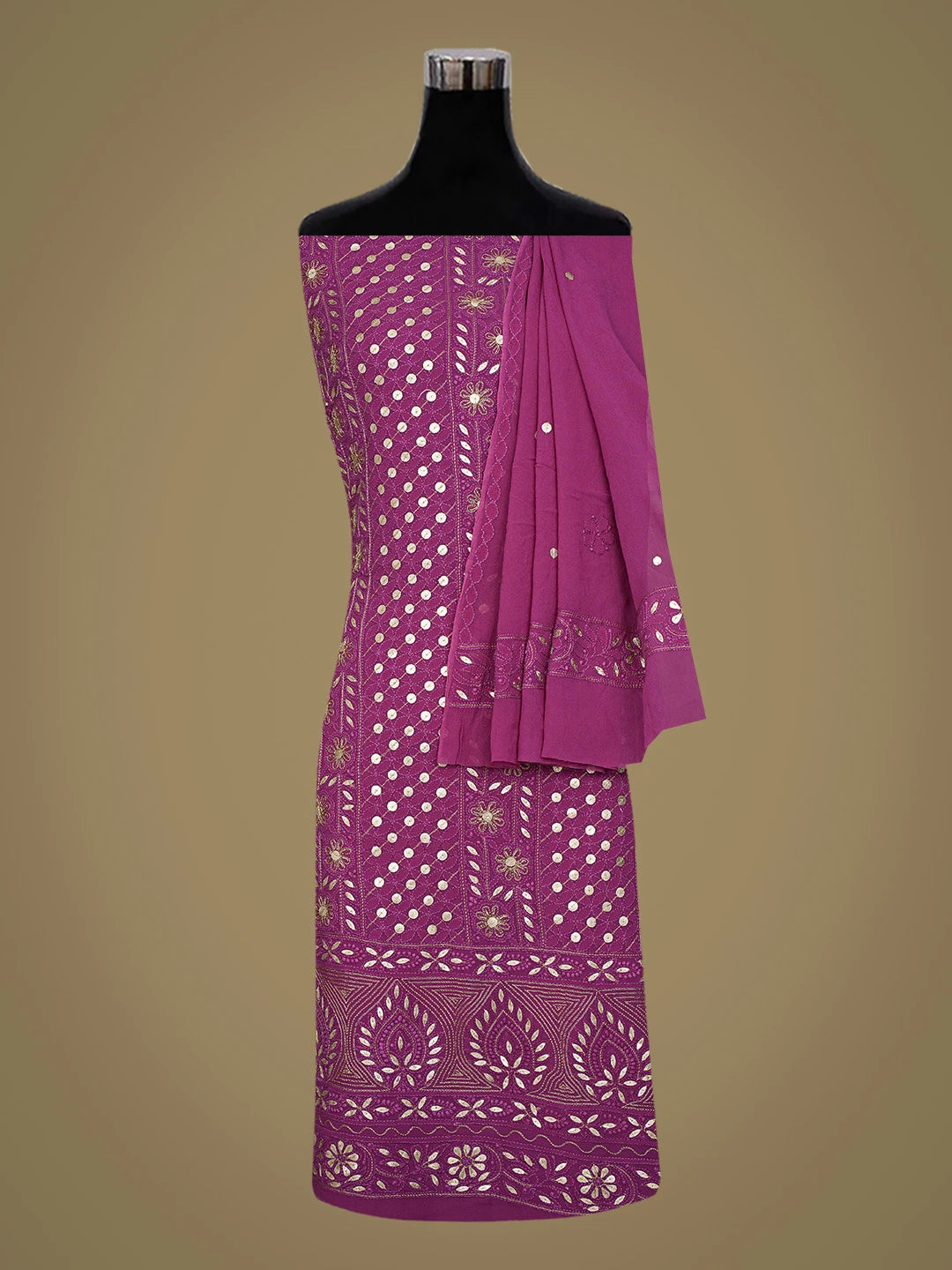 Ada Hand Embroidered Purple Viscose Georgette Lucknowi Chikankari Unstitched Kurta Dupatta Set With Gota Patti Work 01A801909