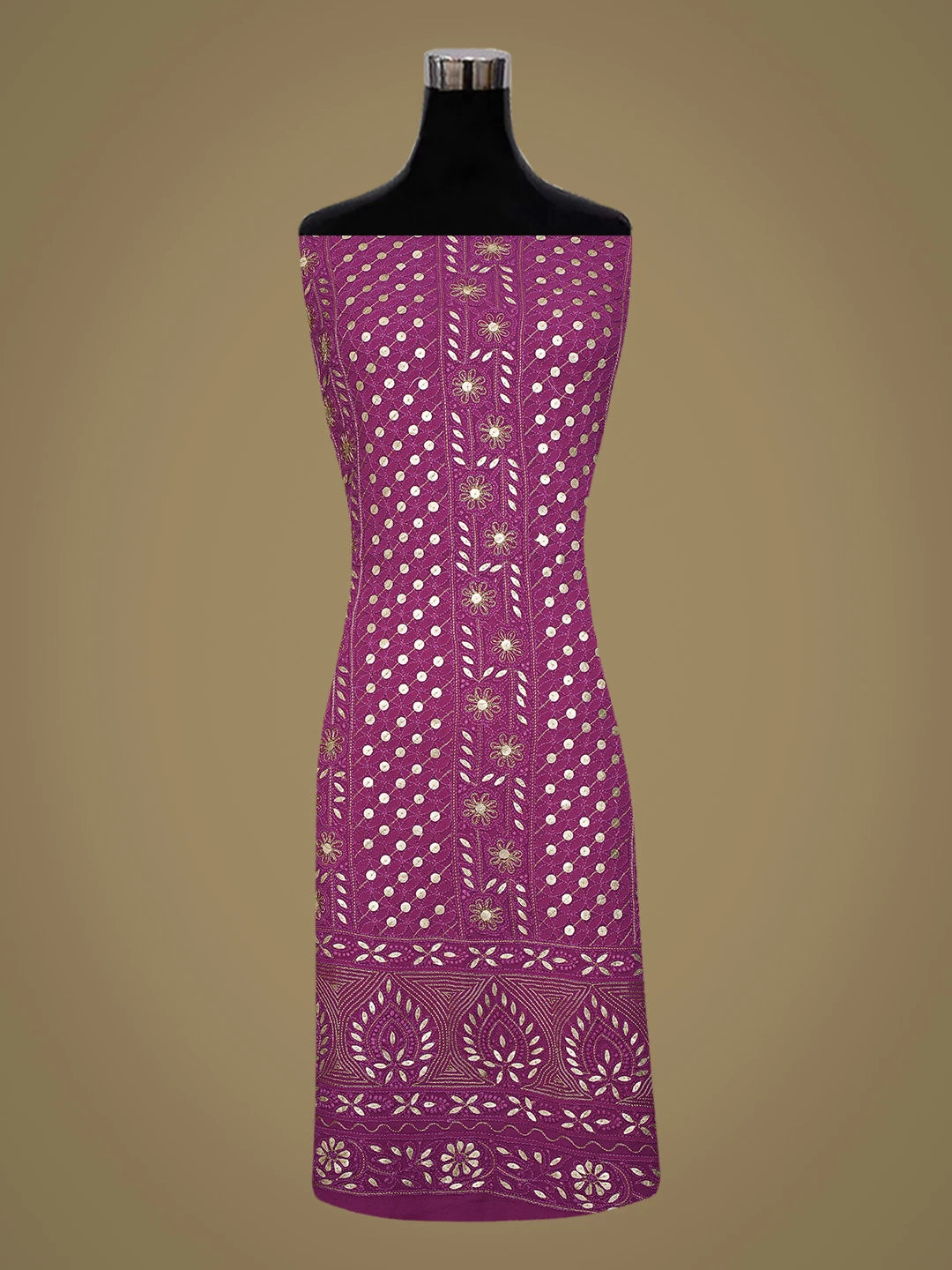 Ada Hand Embroidered Purple Viscose Georgette Lucknowi Chikankari Unstitched Kurta Dupatta Set With Gota Patti Work 01A801909