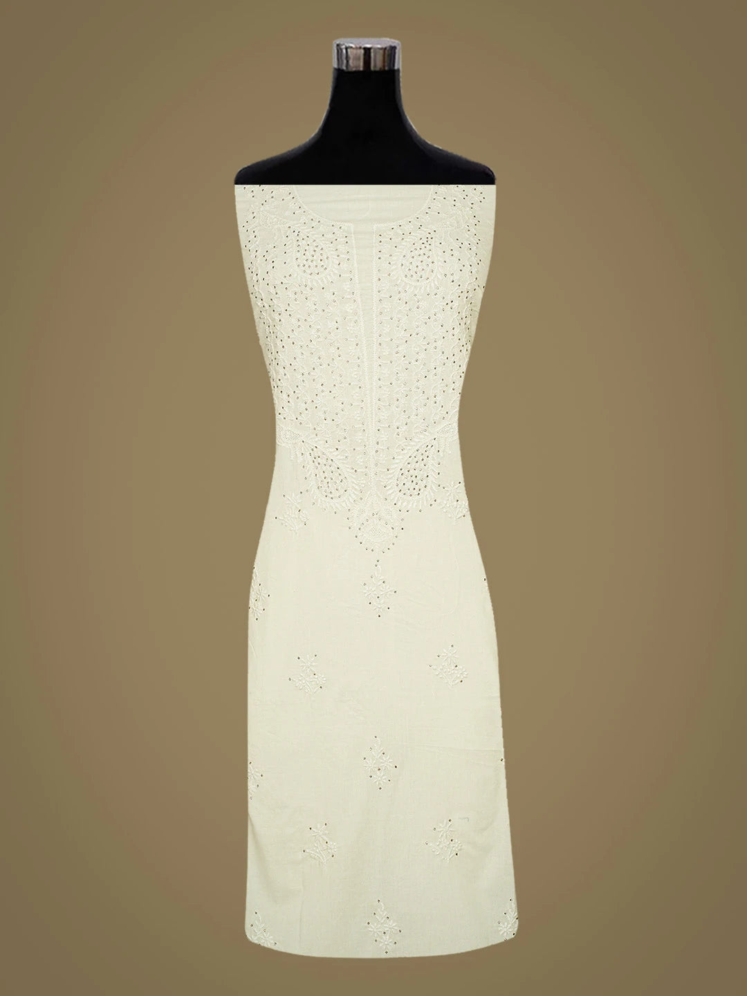 Ada Hand Embroidered Lemon Cotton Lucknowi Chikankari Unstitched Kurta Dupatta Set With Mukaish Work 01A760116