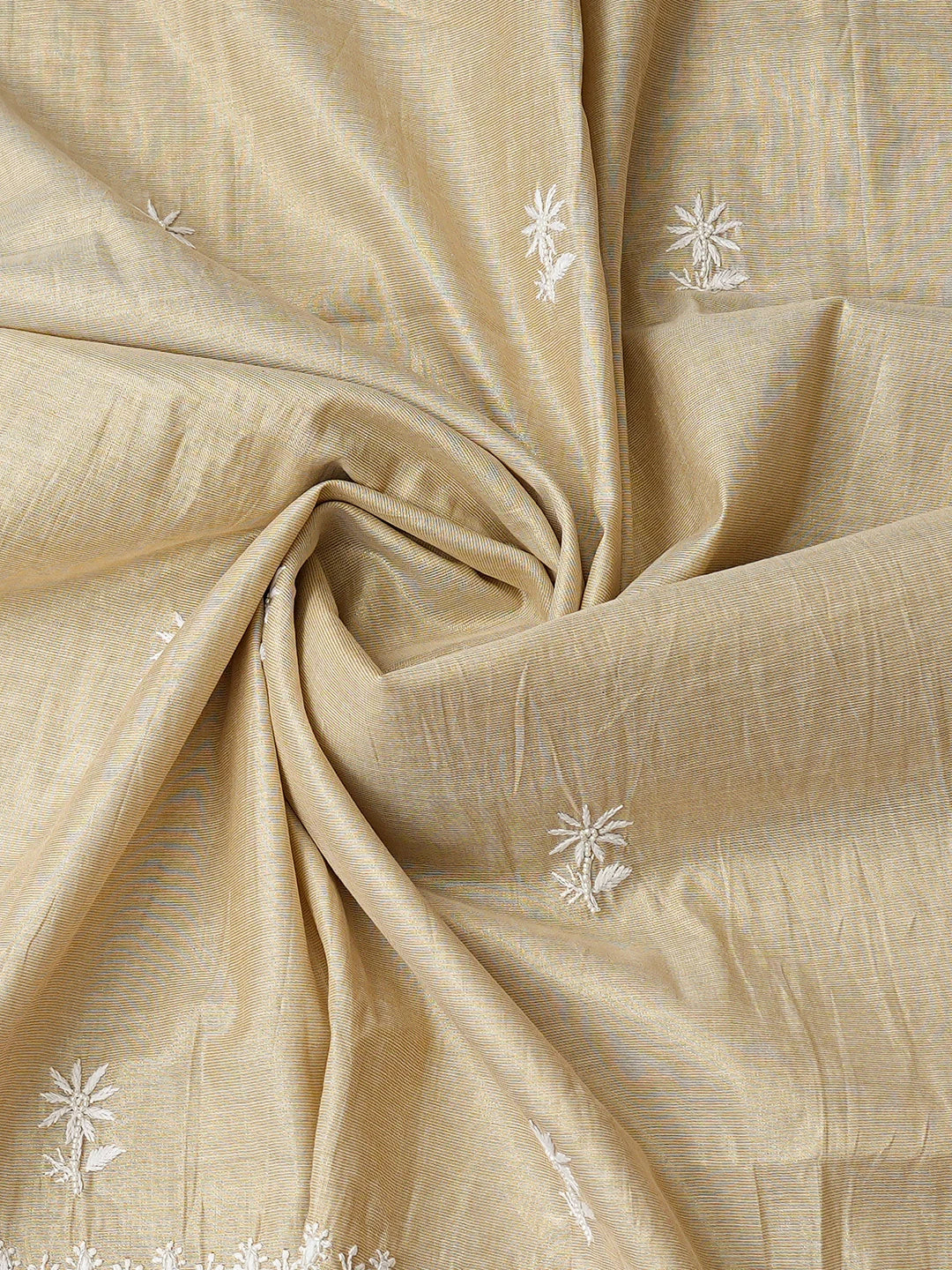 Ada Hand Embroidered Fawn Tissue Lucknowi Chikankari Unstitched Kurta Dupatta Set With Pearl Work 01A793597