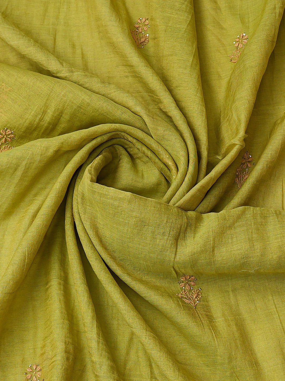 Ada Hand Embroidered Mehandi Green Tissue Lucknowi Chikankari Semi-stitched Kurta Dupatta Set With Muqaish Work 01A627920