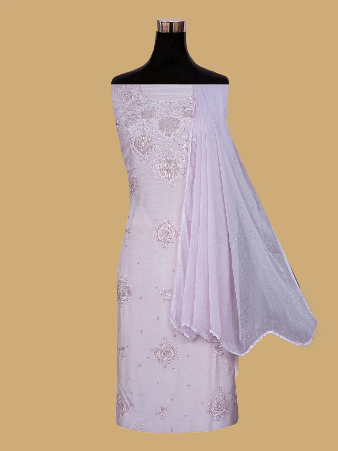 Ada Hand Embroidered Rose Quartz Pink Muslin Lucknowi Chikankari Unstitched Suit Piece With Cutdana Work 01A814895