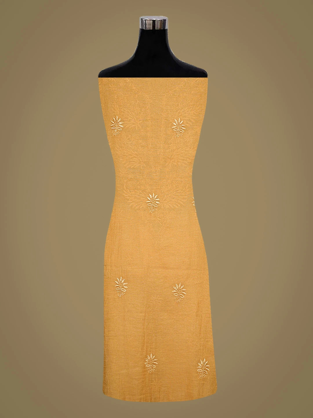 Ada Hand Embroidered Mustard Tissue Lucknowi Chikankari Unstitched Kurta Dupatta Set 01A728074