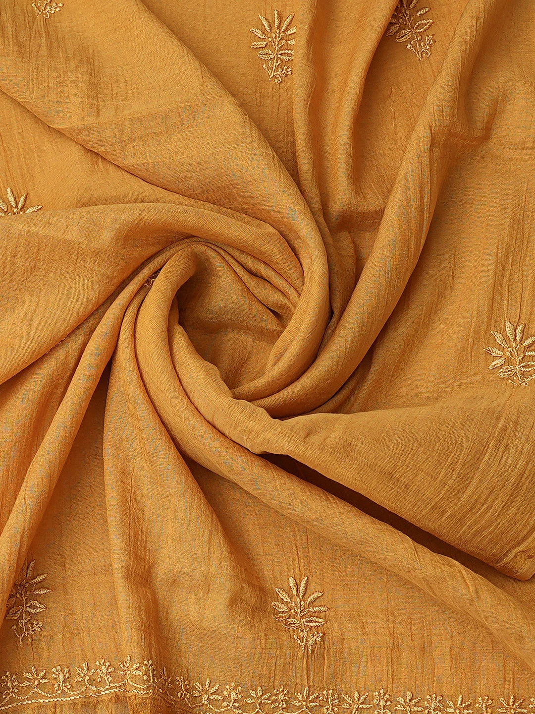 Ada Hand Embroidered Mustard Tissue Lucknowi Chikankari Unstitched Kurta Dupatta Set 01A728074