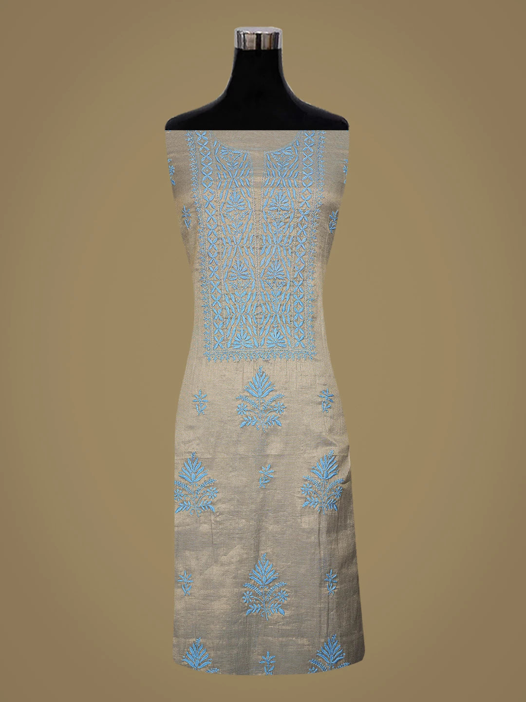 Ada Hand Embroidered Blue Tissue Lucknowi Chikankari Unstitched Kurta Dupatta Set 01A779557