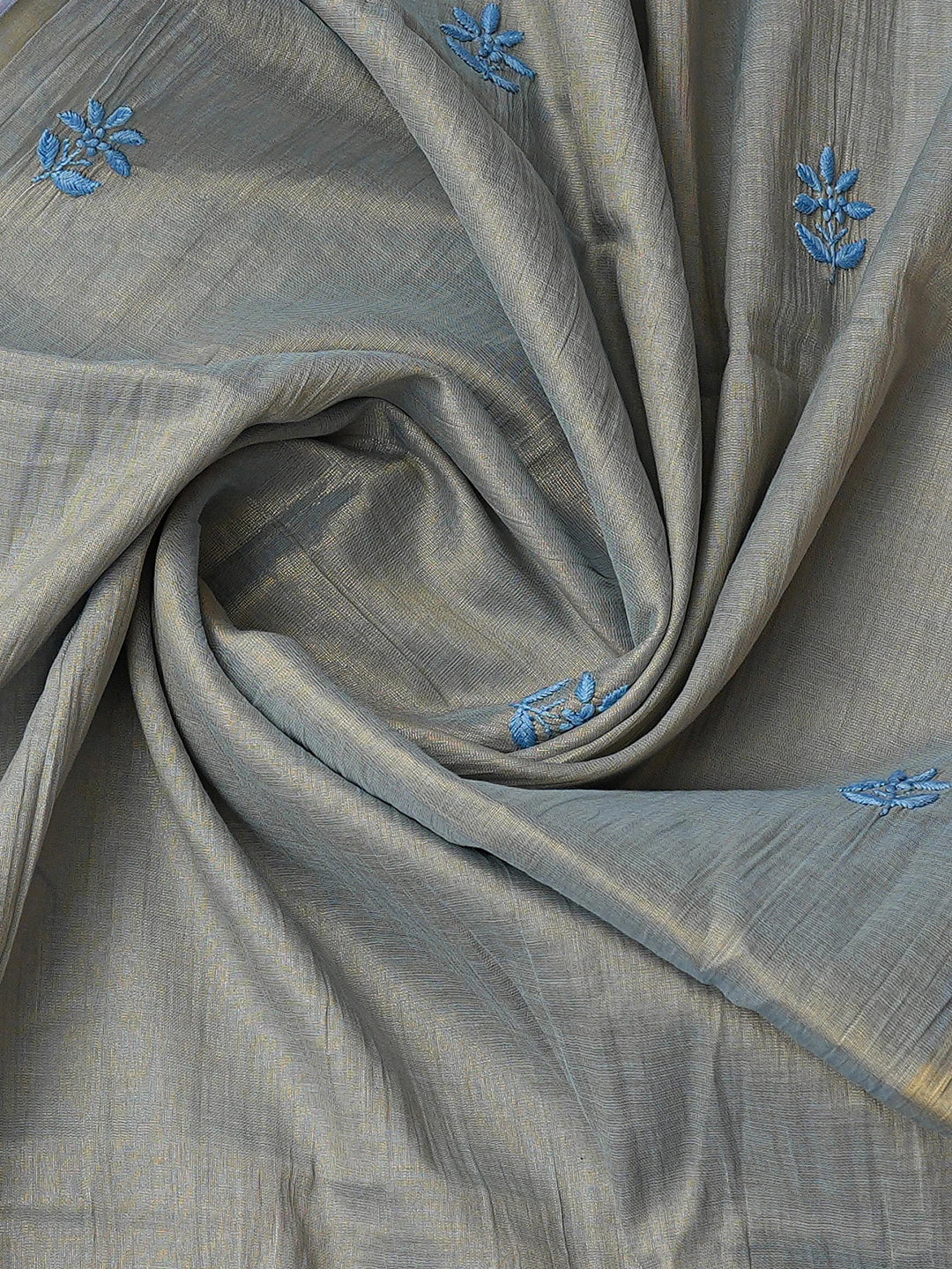 Ada Hand Embroidered Blue Tissue Lucknowi Chikankari Unstitched Kurta Dupatta Set 01A779557